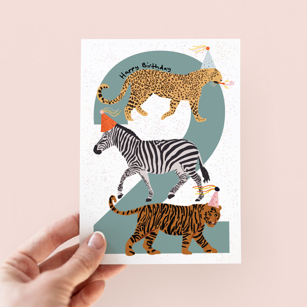 Party Animals 2nd Birthday Card For Kids