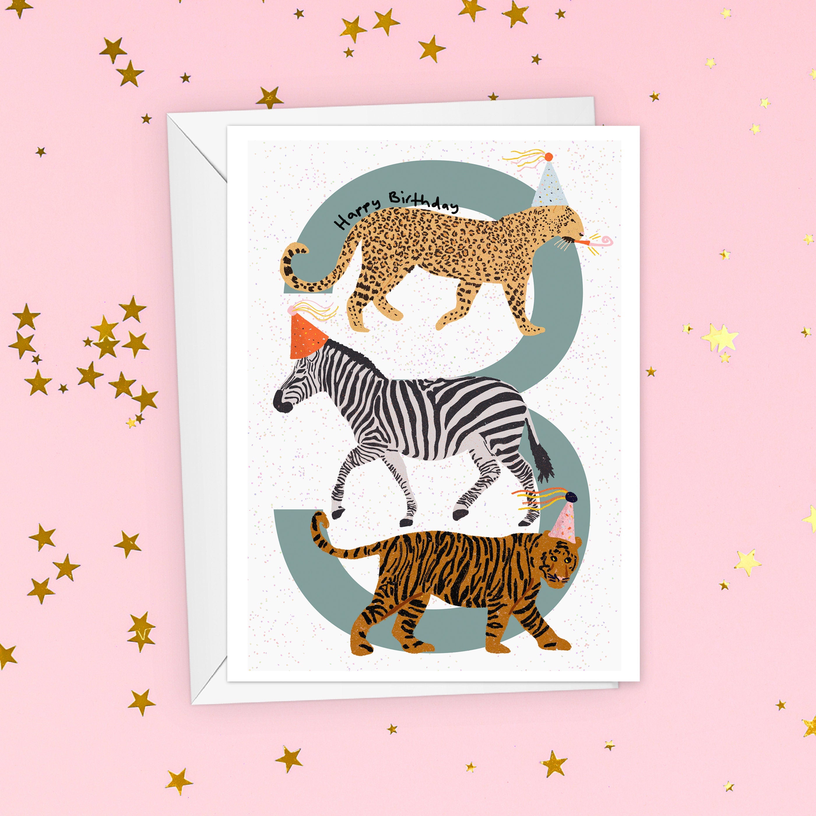 Party Animals 3rd Birthday Card For Kids