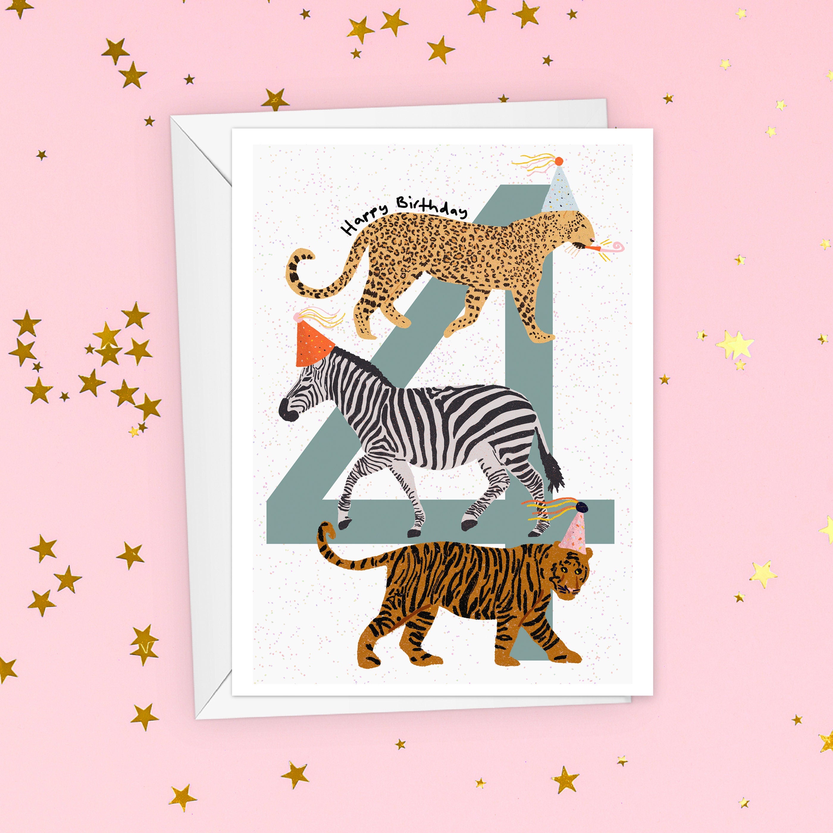 Party Animals 4th Birthday Card For Kids
