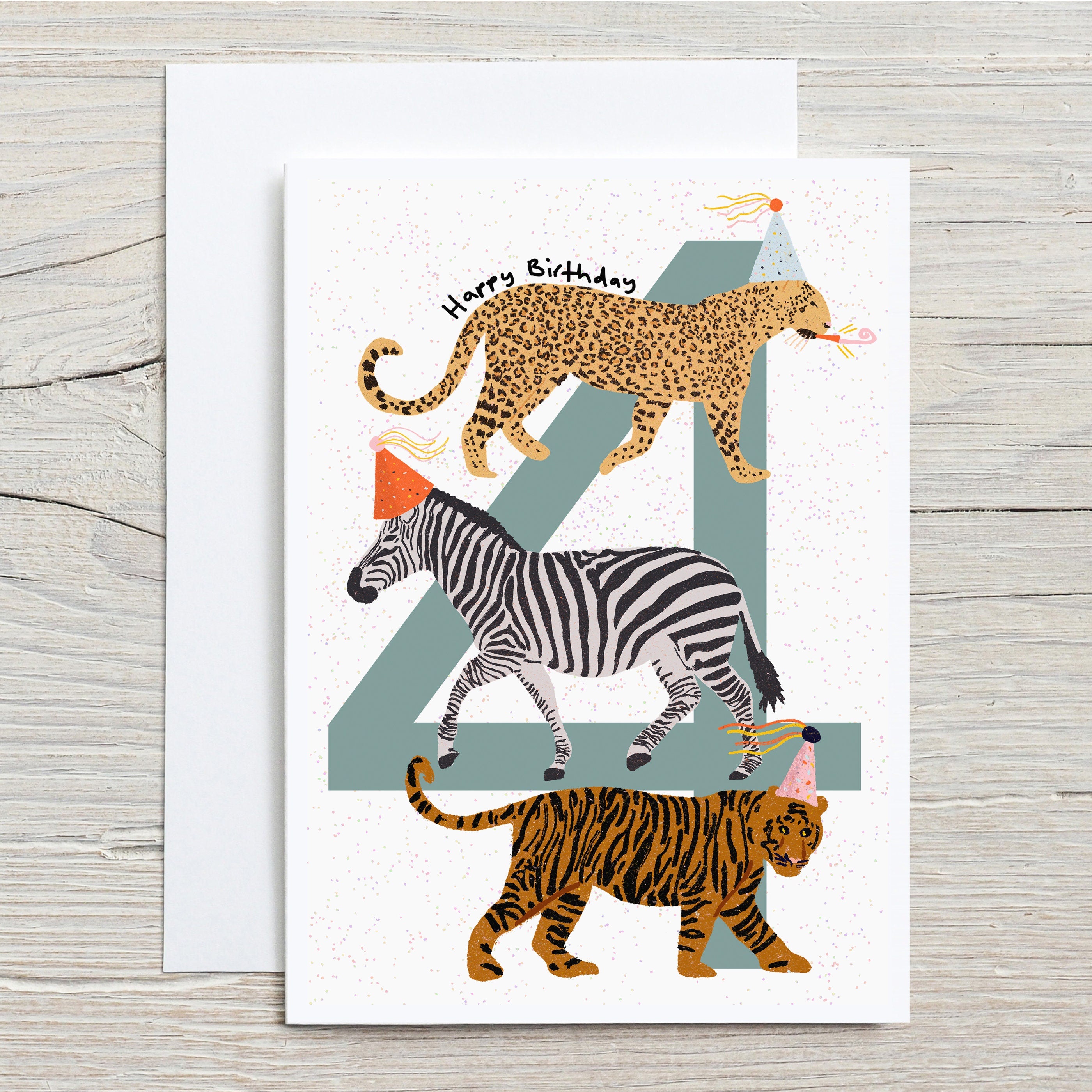 Party Animals 4th Birthday Card For Kids