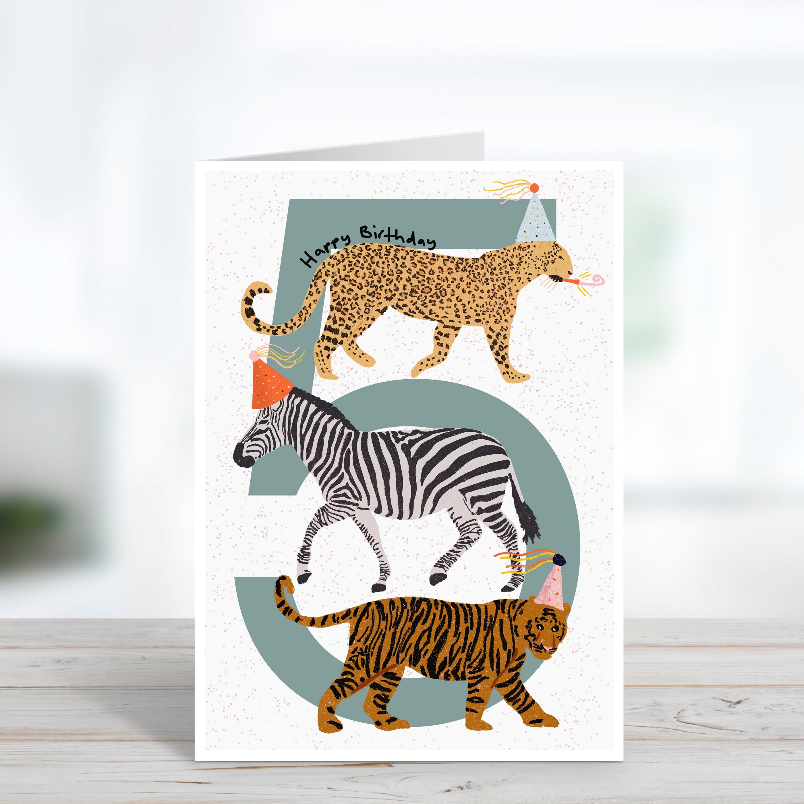 Party Animals 5th Birthday Card For Kids