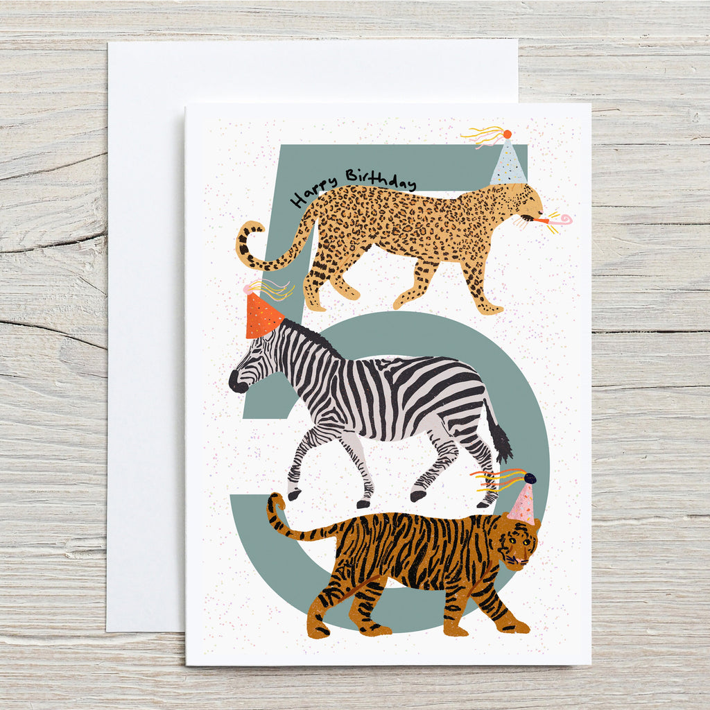 Party Animals 5th Birthday Card For Kids