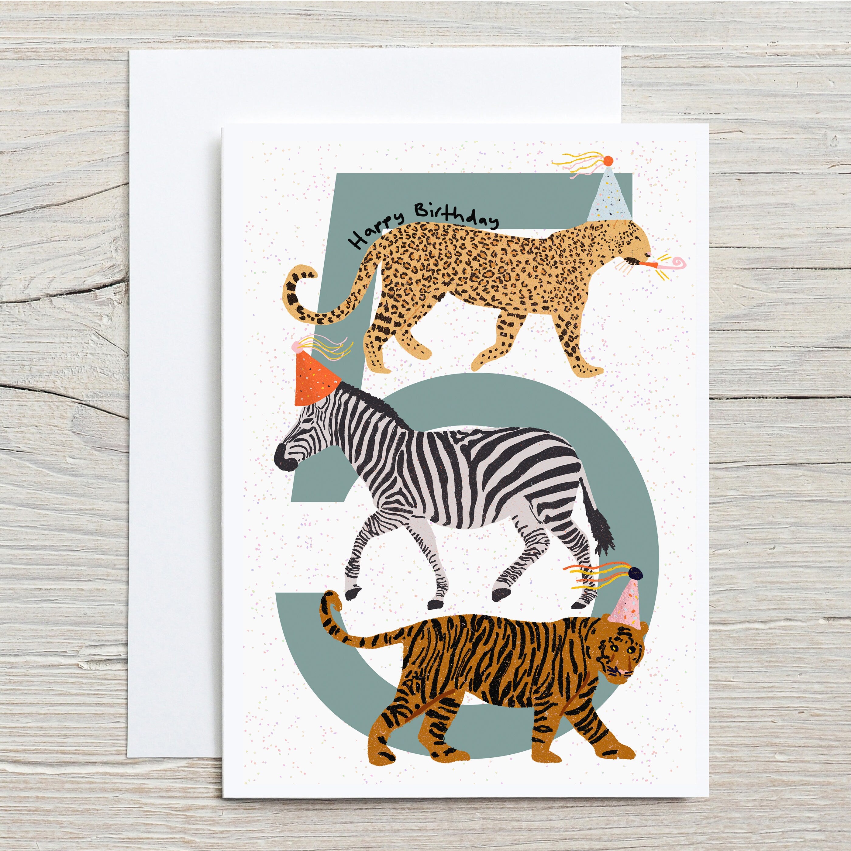 Party Animals 5th Birthday Card For Kids