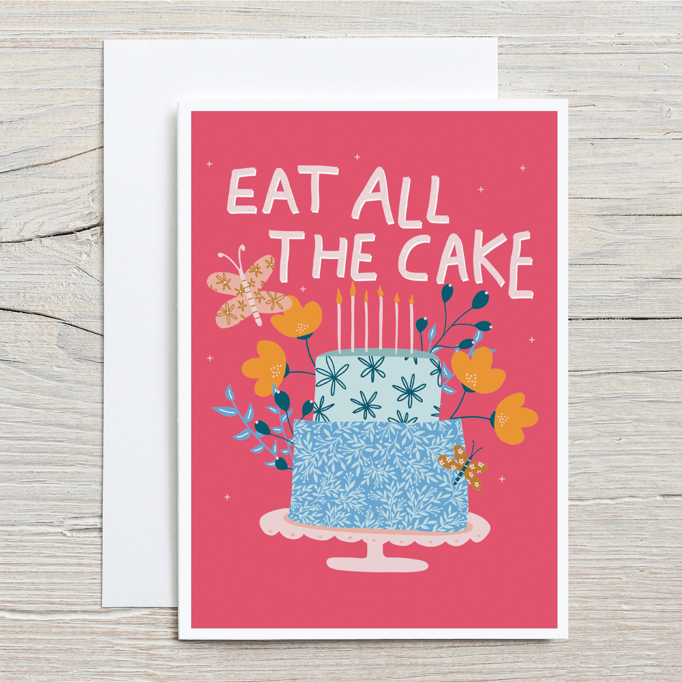 Eat All The Cake Illustrated Birthday Card ・Birthday Card For Her