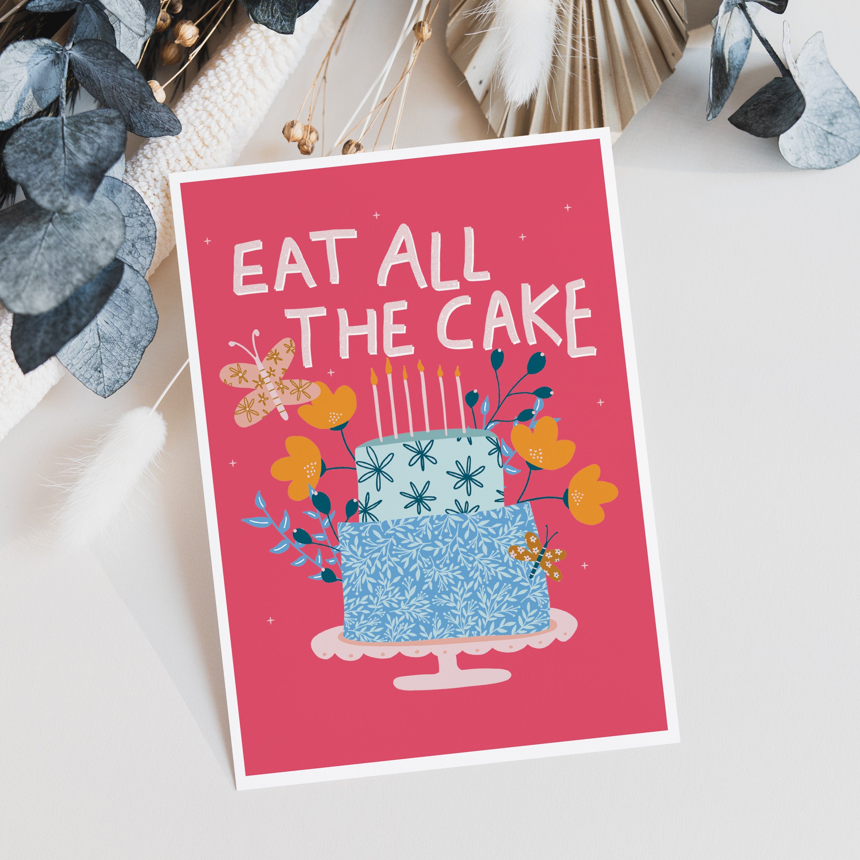 Eat All The Cake Illustrated Birthday Card ・Birthday Card For Her