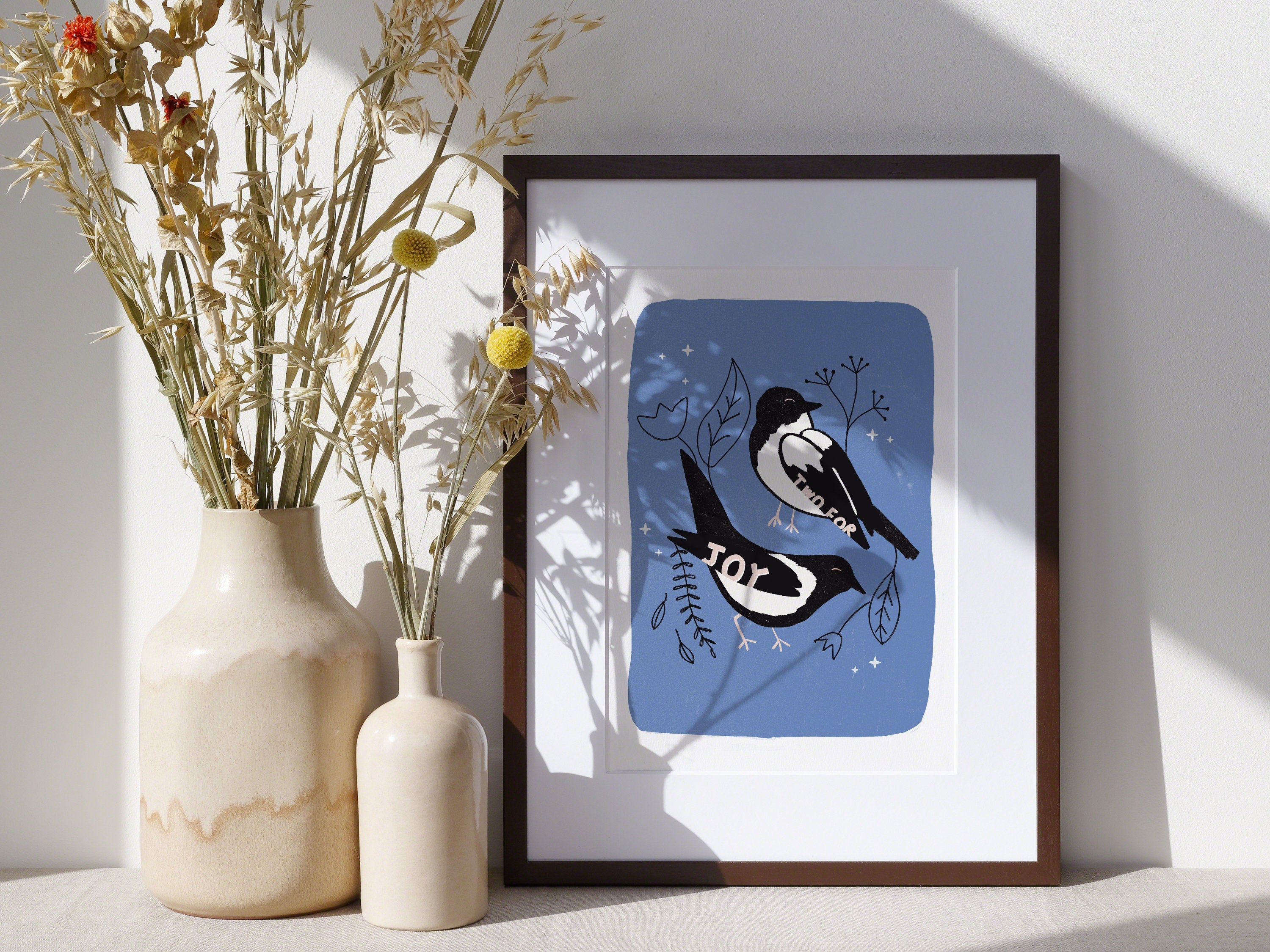 Two For Joy Magpies Illustrated Art Print