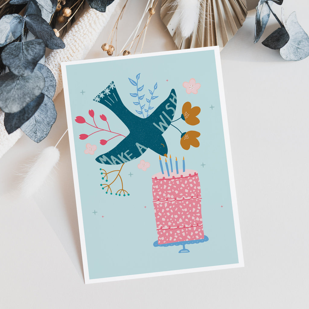 Make A Wish Illustrated Birthday Card ・Birthday Card For Her