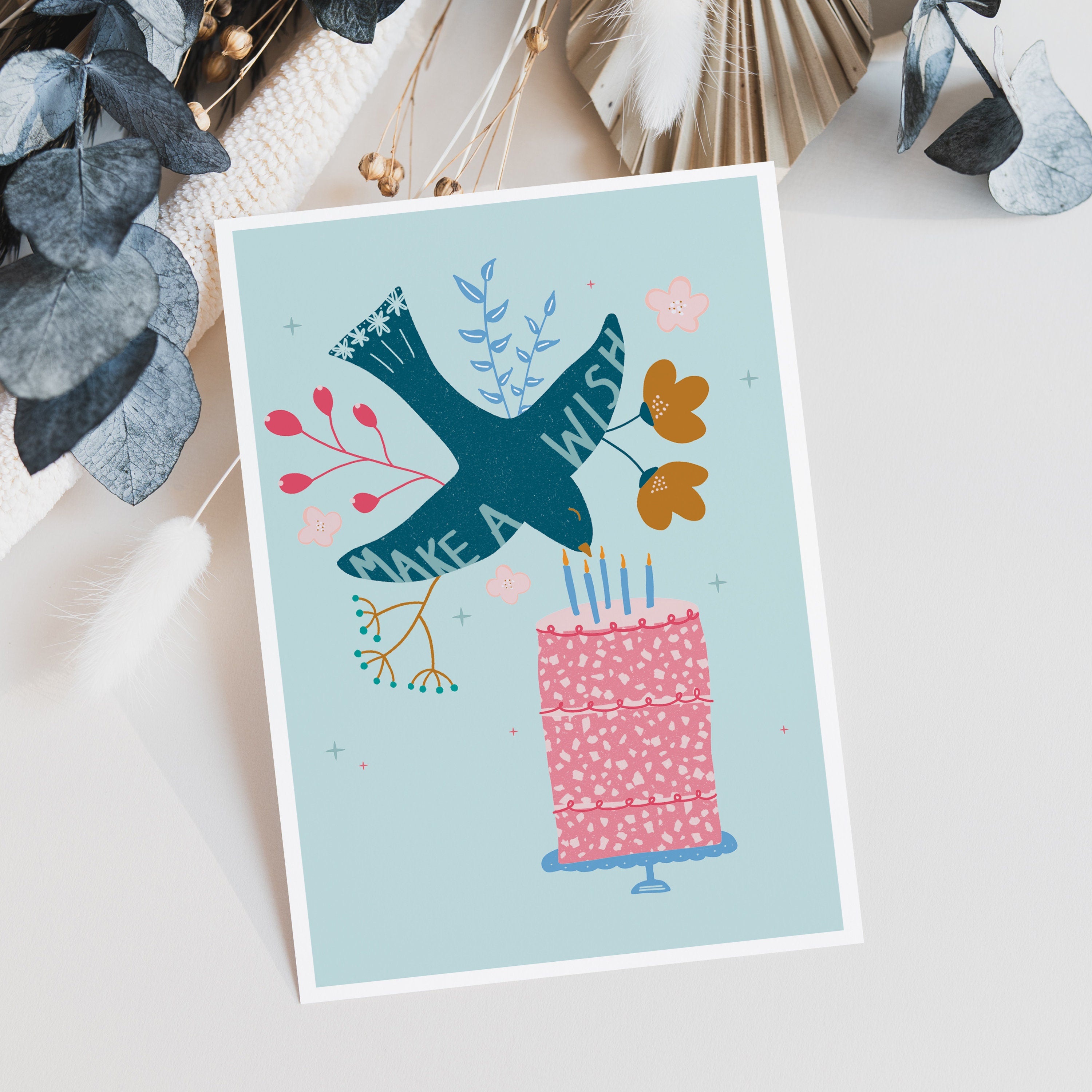 Make A Wish Illustrated Birthday Card ・Birthday Card For Her