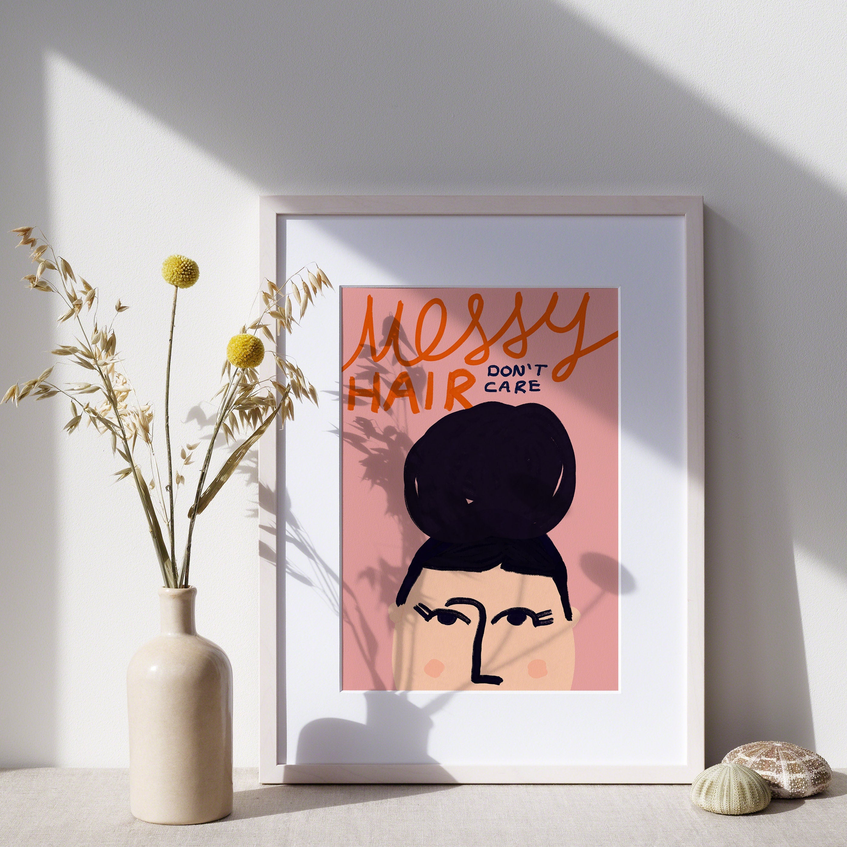 Messy Hair Don't Care Illustrated Art Print