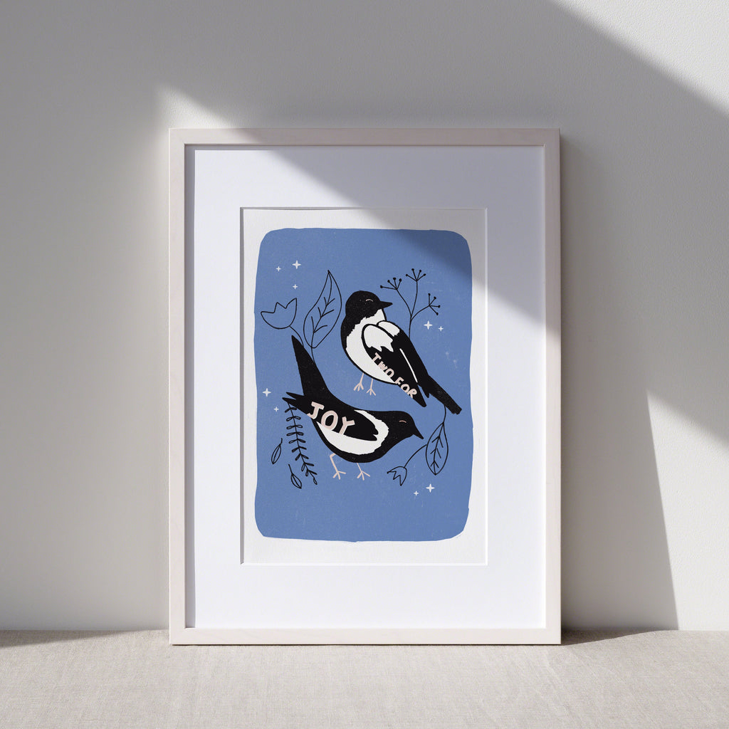 Two For Joy Magpies Illustrated Art Print