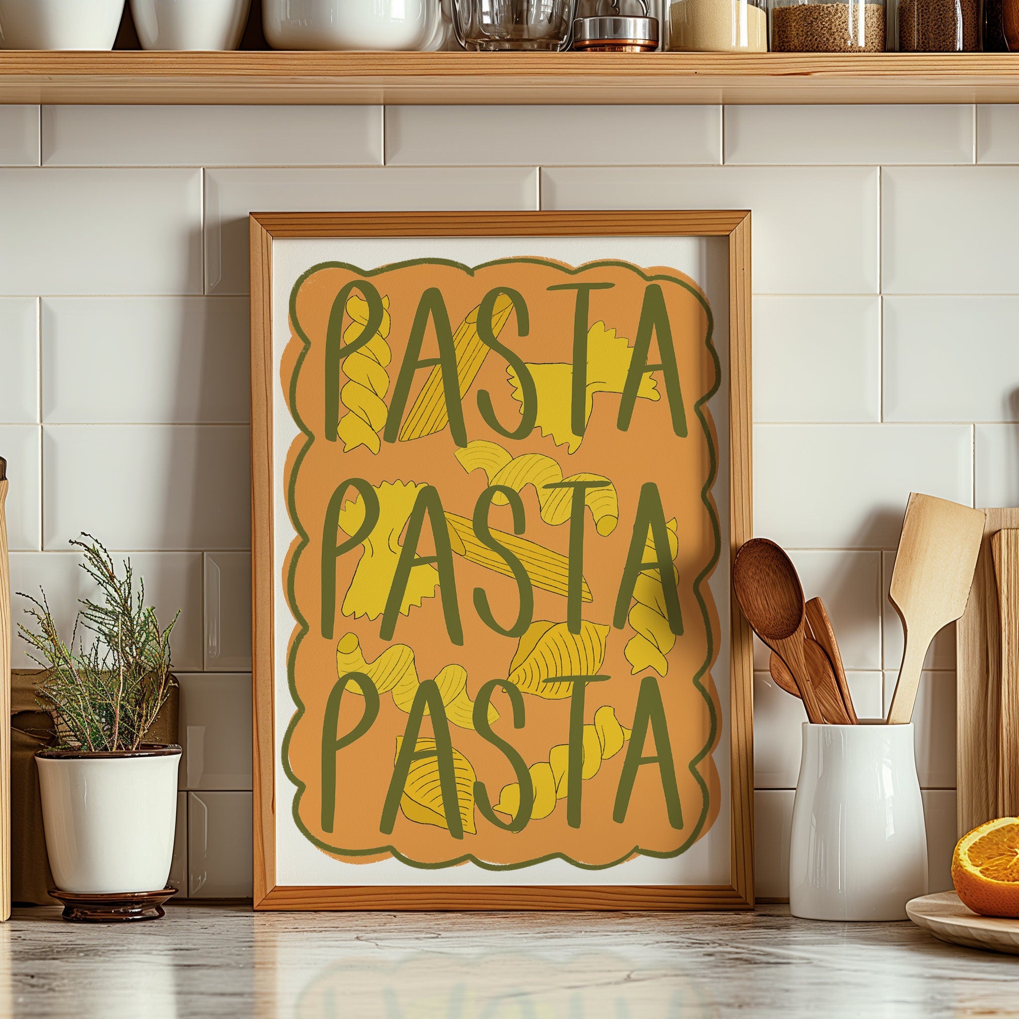 Pasta Pasta Pasta Typography Art Print For Kitchen