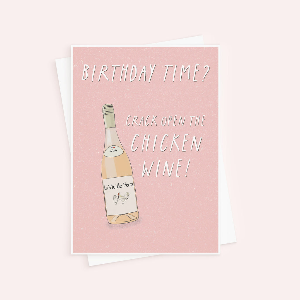 Chicken Wine Birthday Card For Her