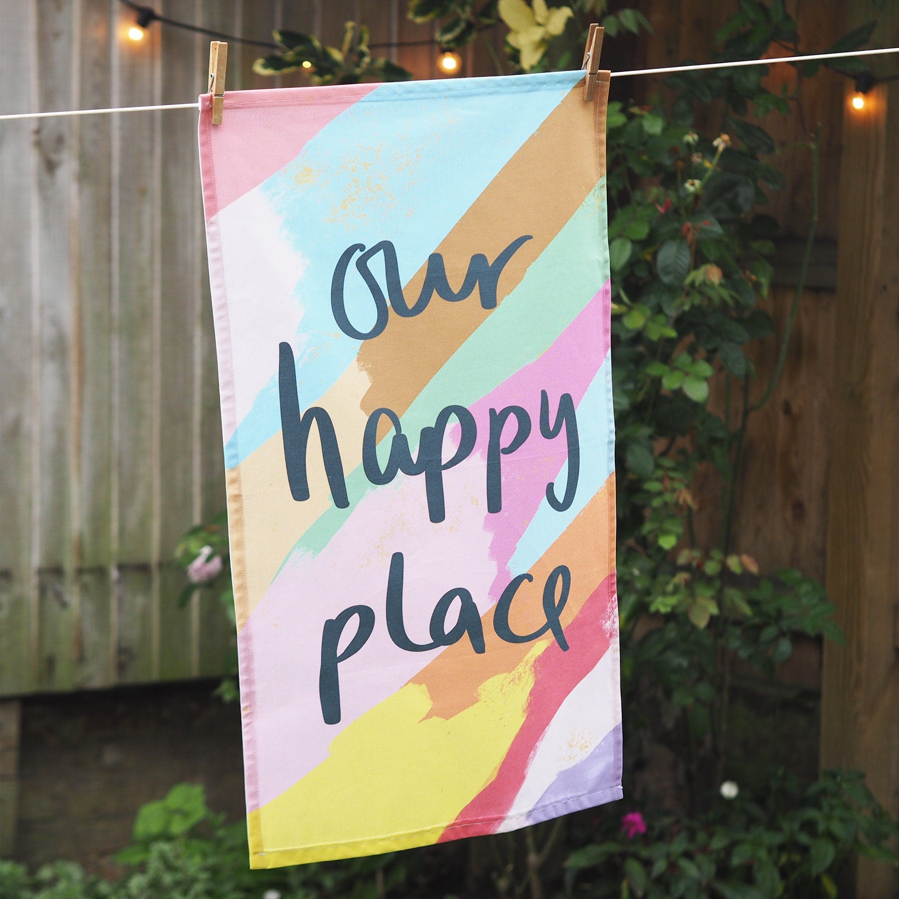 Our Happy Place Colourful House Warming Tea Towel