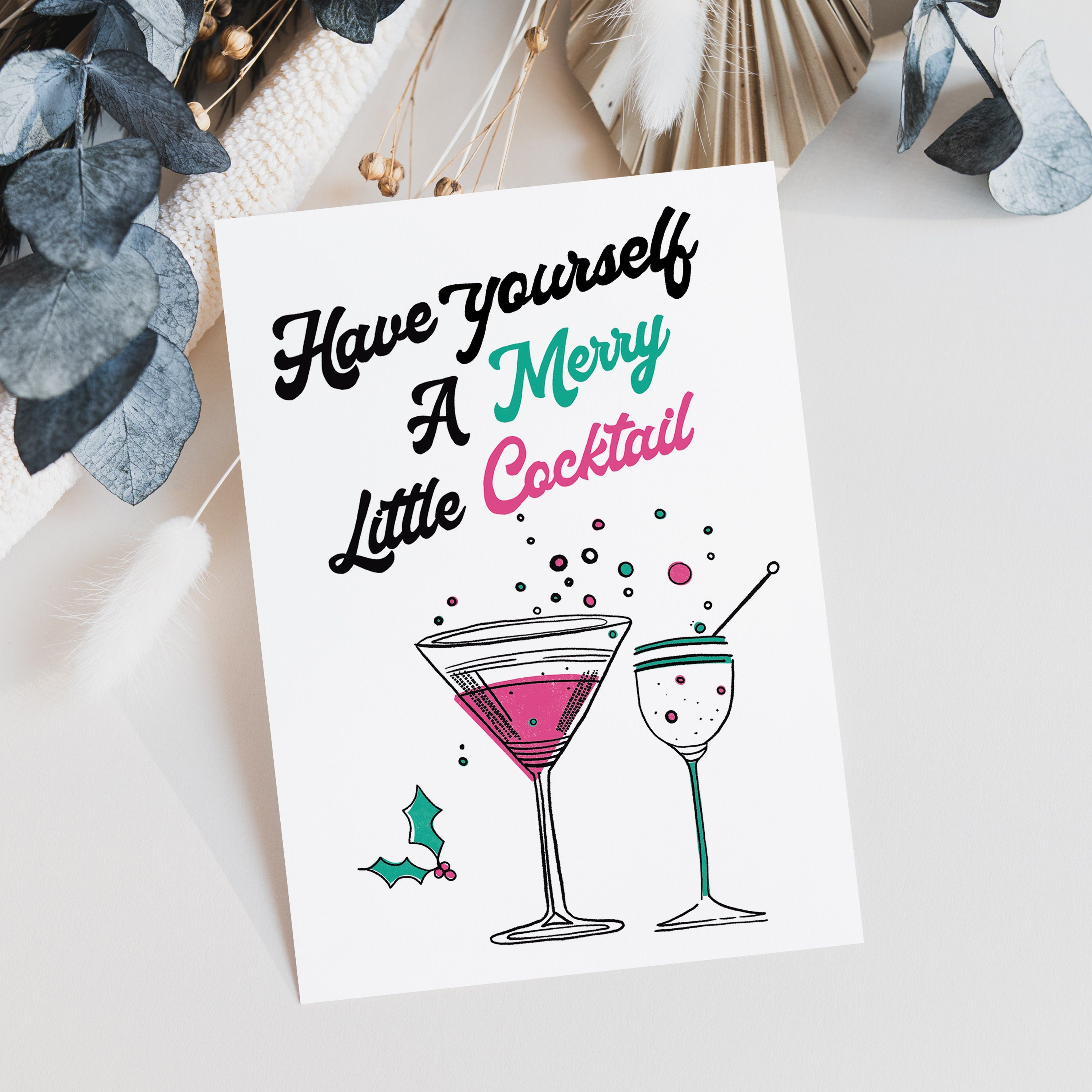 Merry Little Cocktail Retro Style Christmas Card