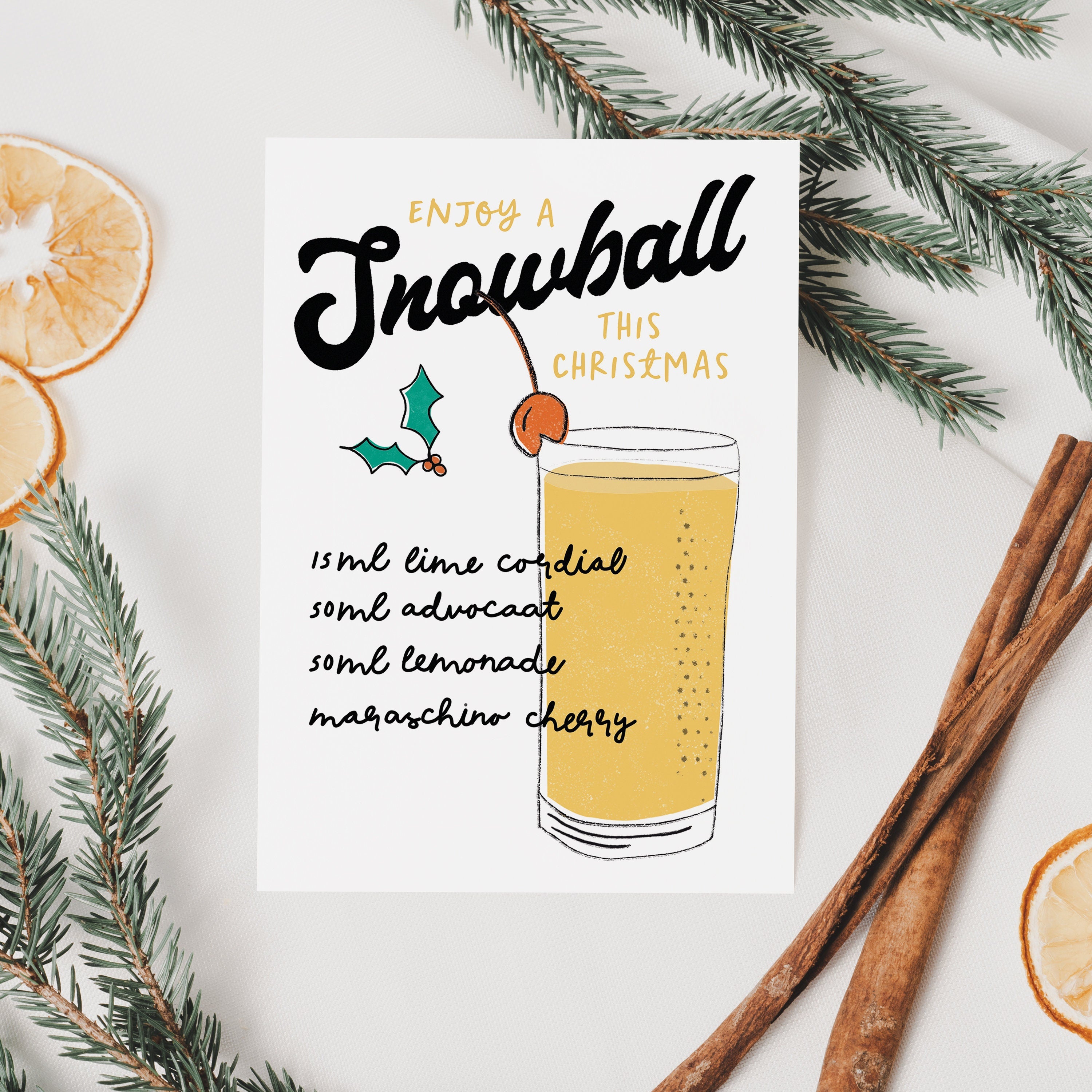 Snowball Cocktail Recipe Retro Style Christmas Card