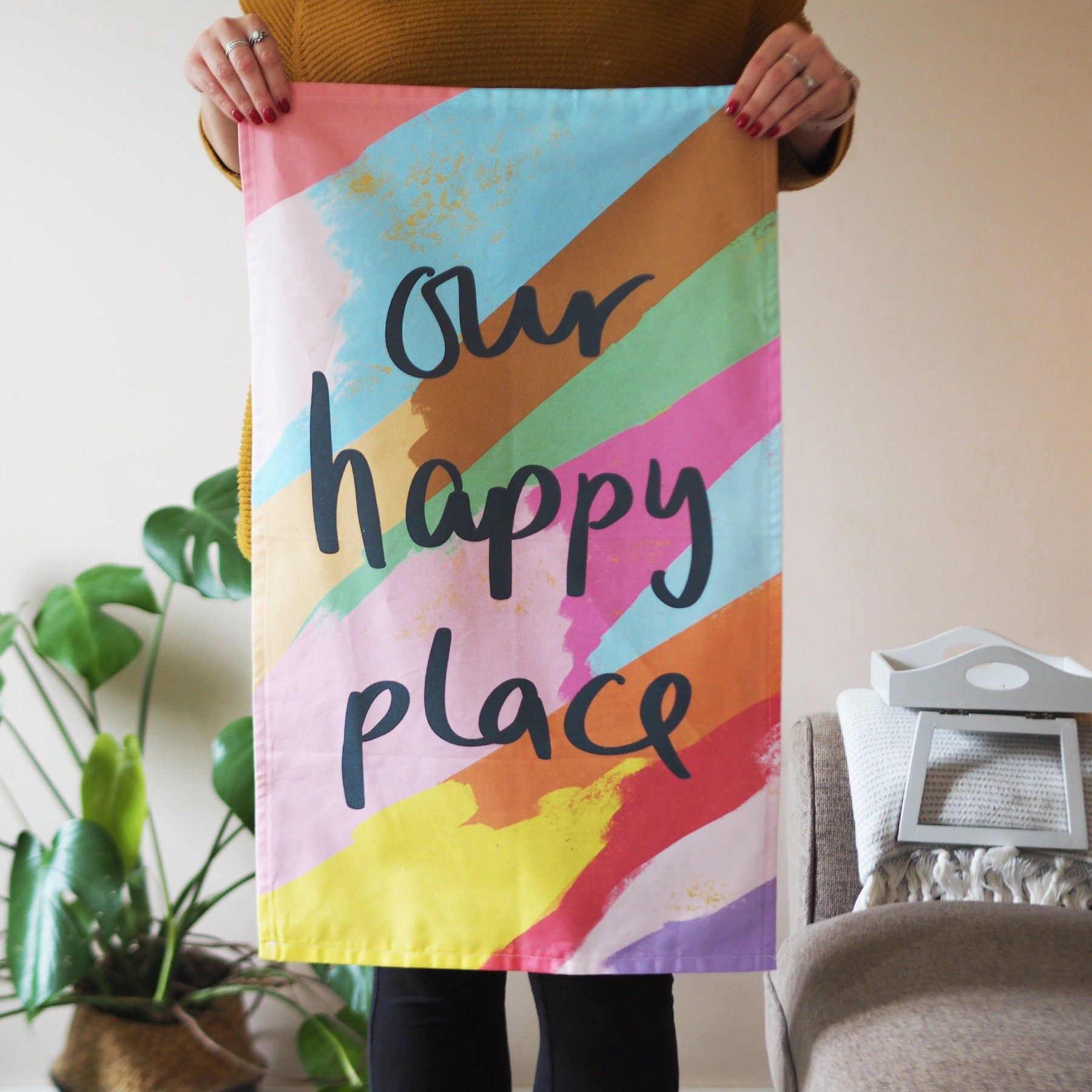 Our Happy Place Colourful House Warming Tea Towel
