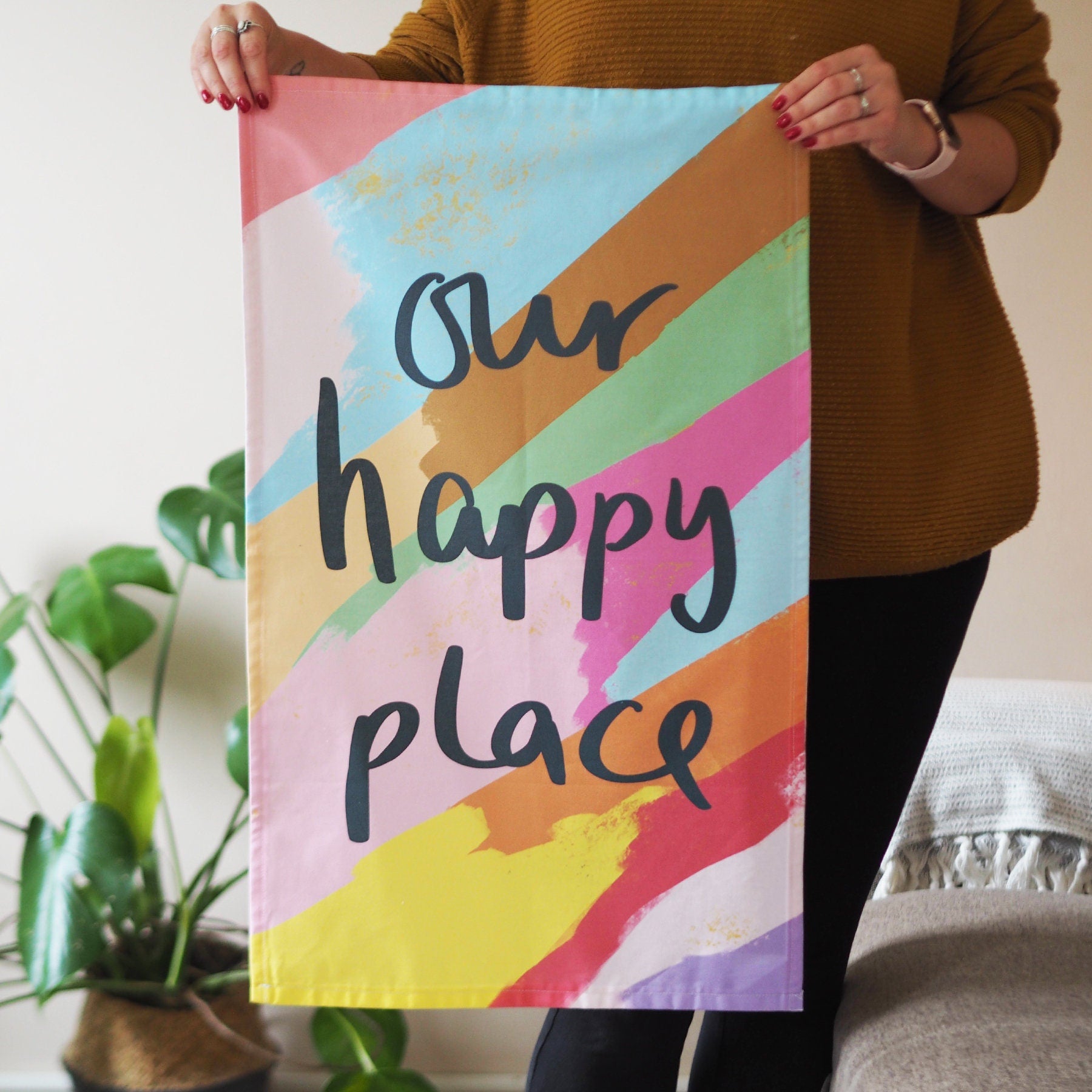 Our Happy Place Colourful House Warming Tea Towel