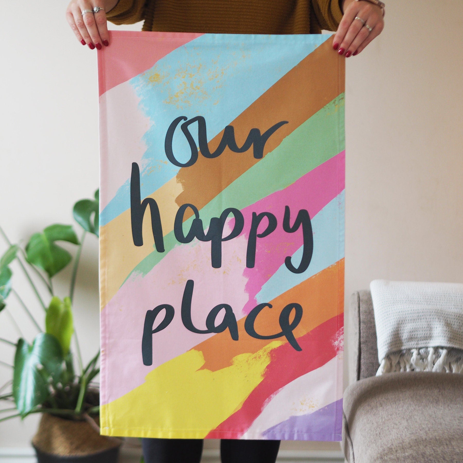 Our Happy Place Colourful House Warming Tea Towel