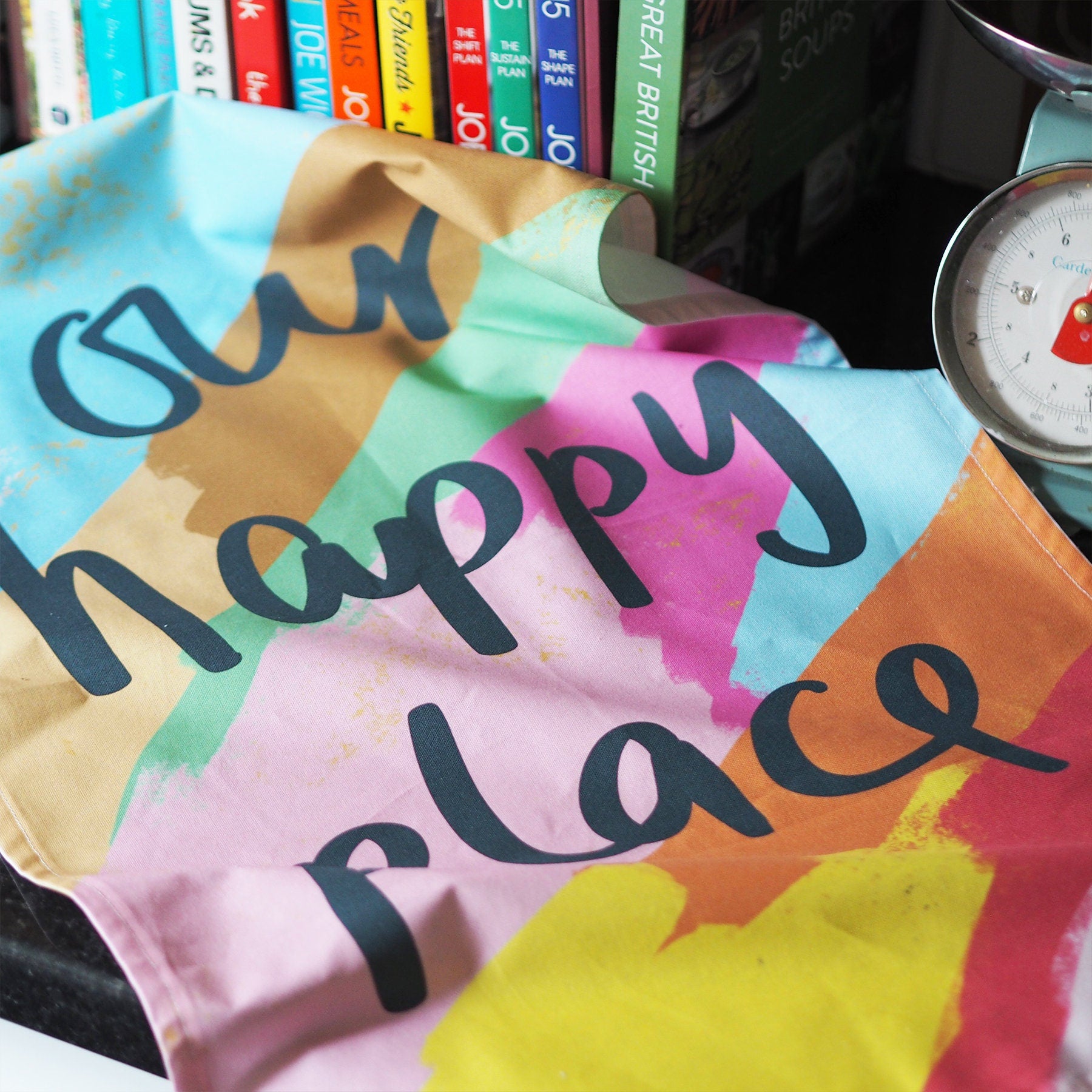 Our Happy Place Colourful House Warming Tea Towel