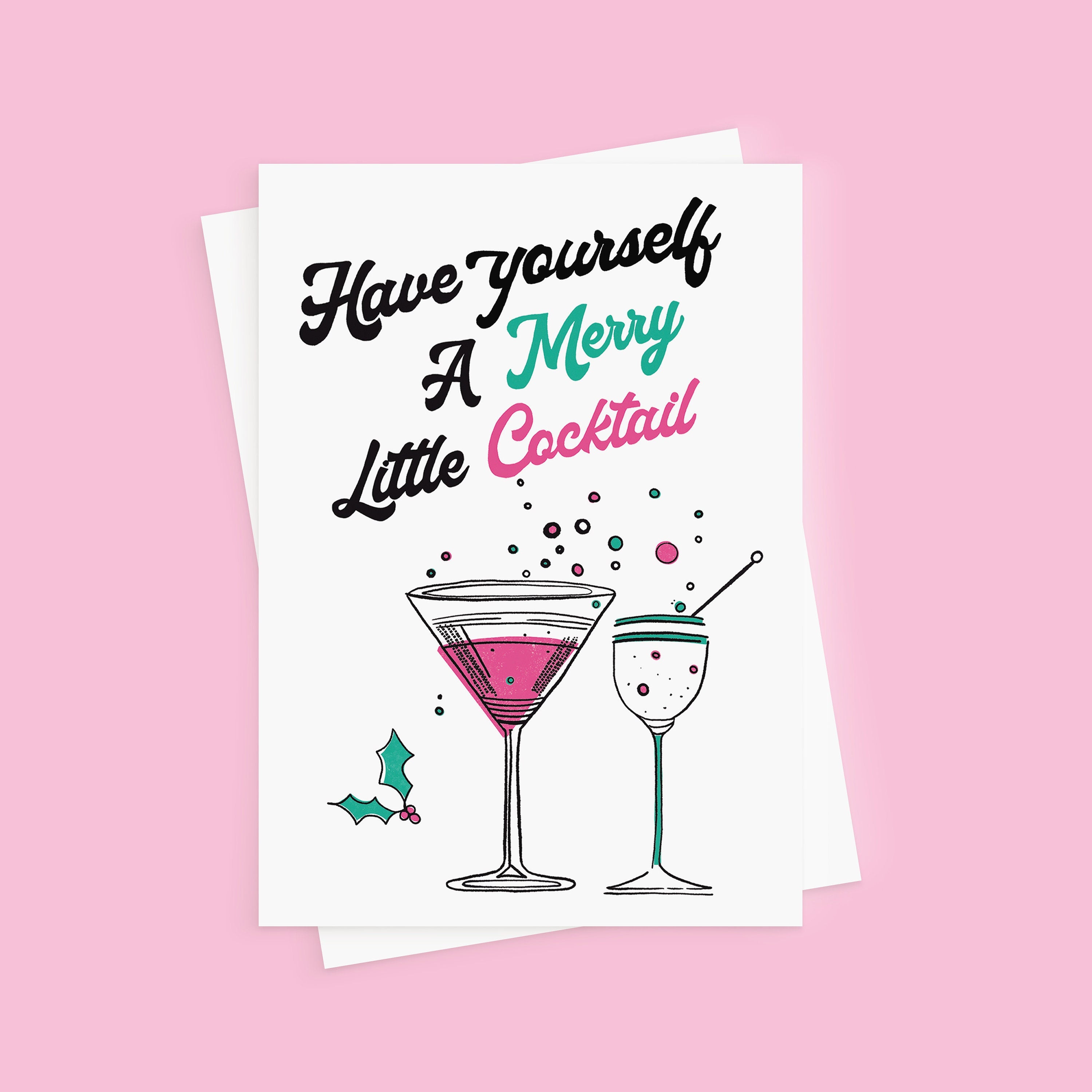 Merry Little Cocktail Retro Style Christmas Card
