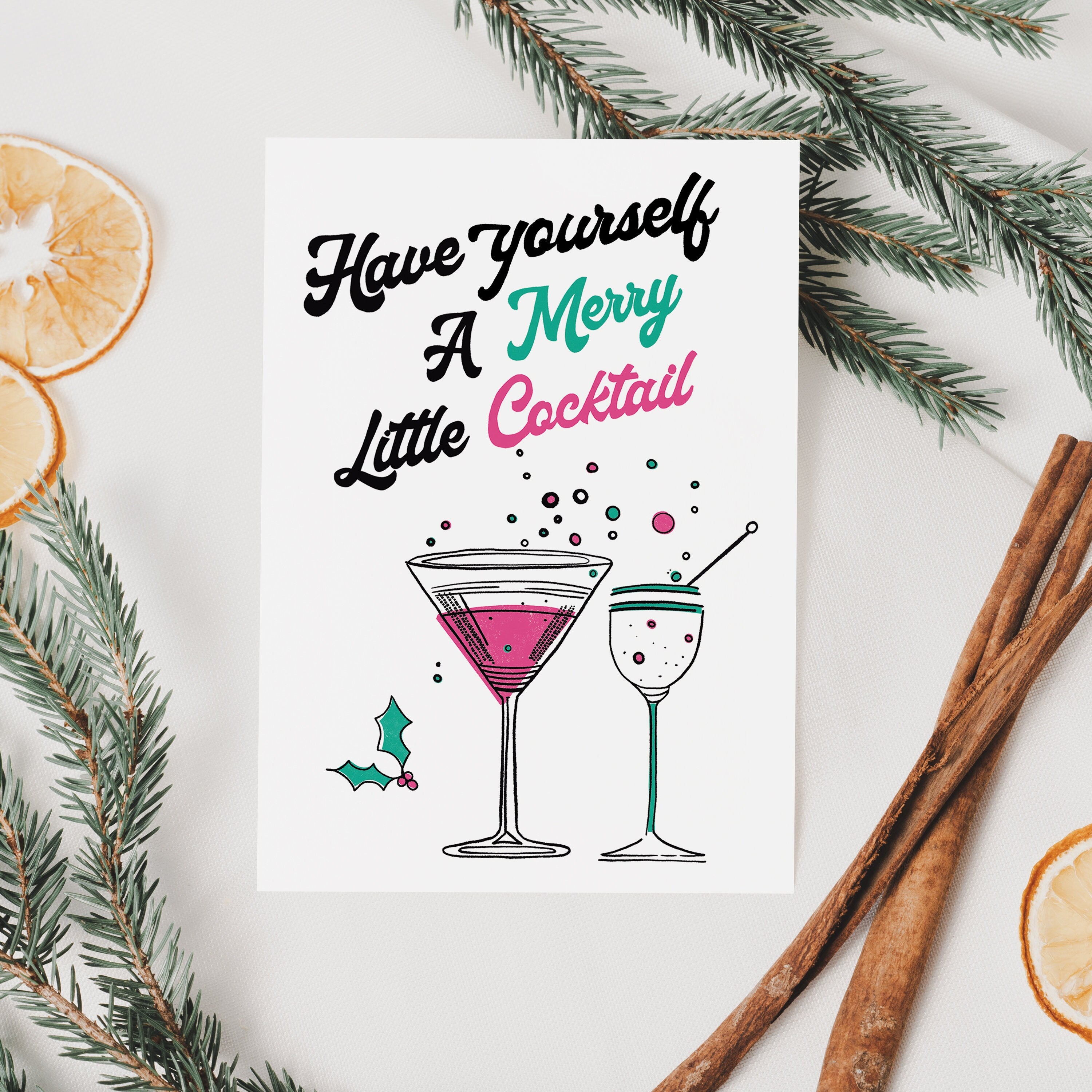 Merry Little Cocktail Retro Style Christmas Card