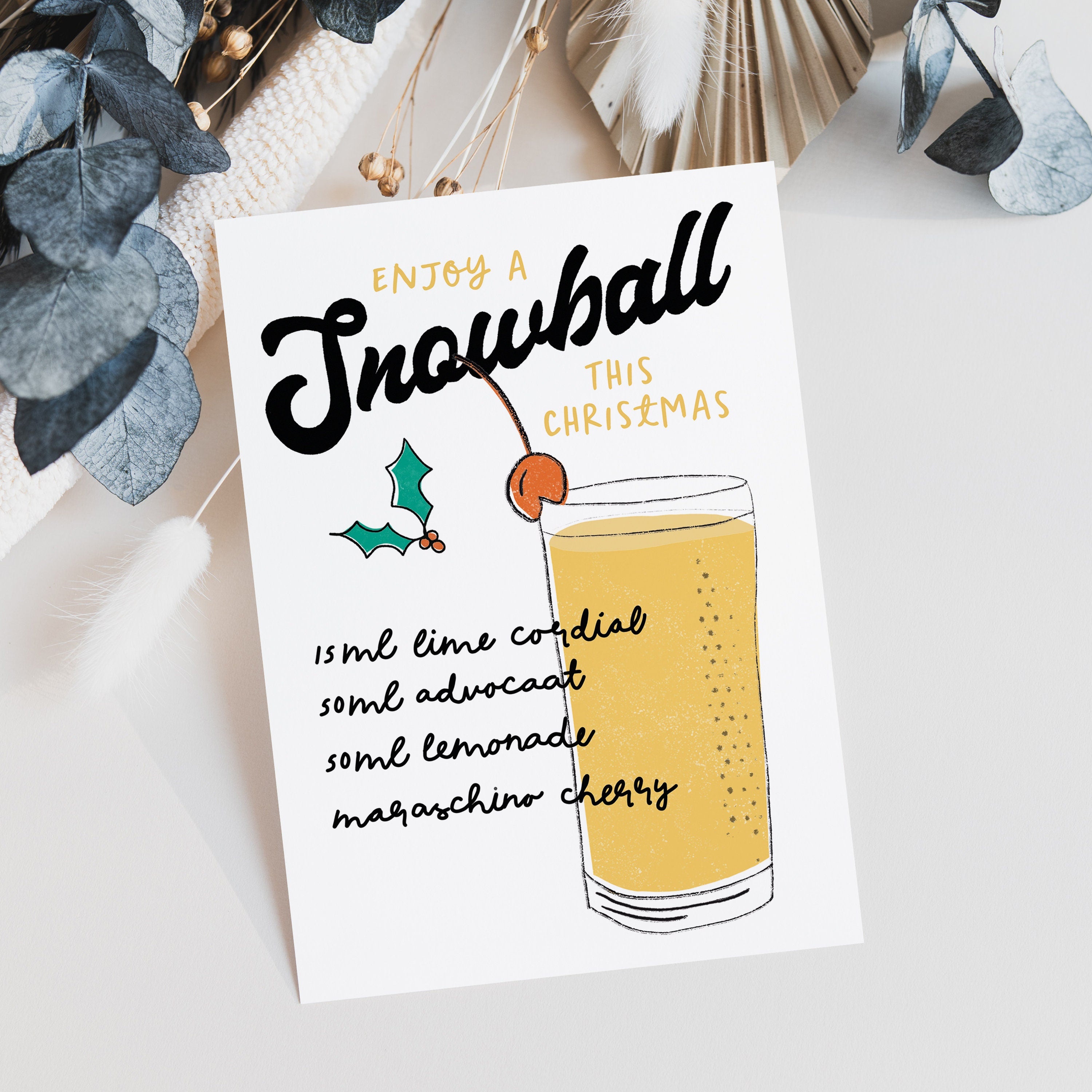 Snowball Cocktail Recipe Retro Style Christmas Card