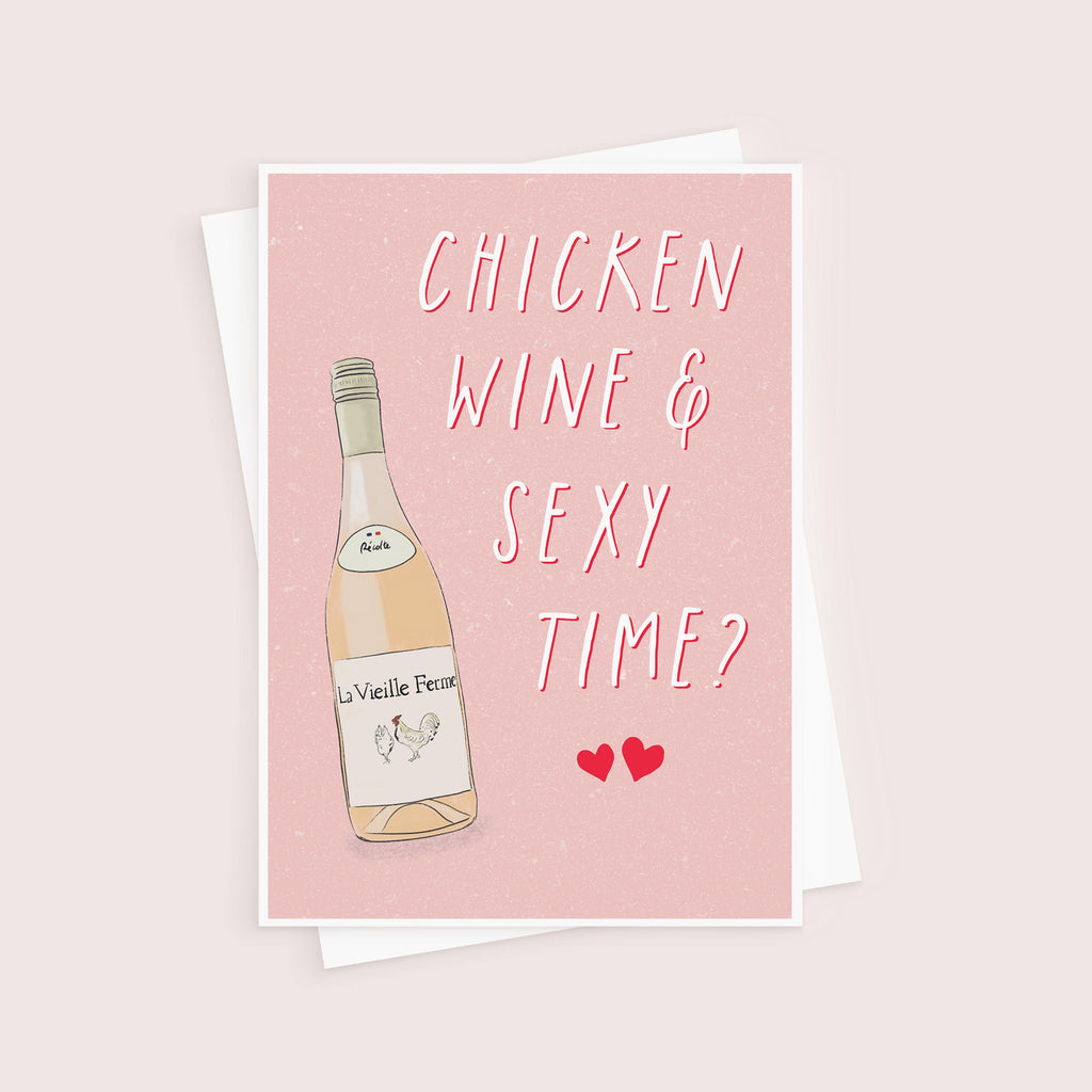 Chicken Wine & Sexy Time Valentine's Day Card For Wife or Girlfriend