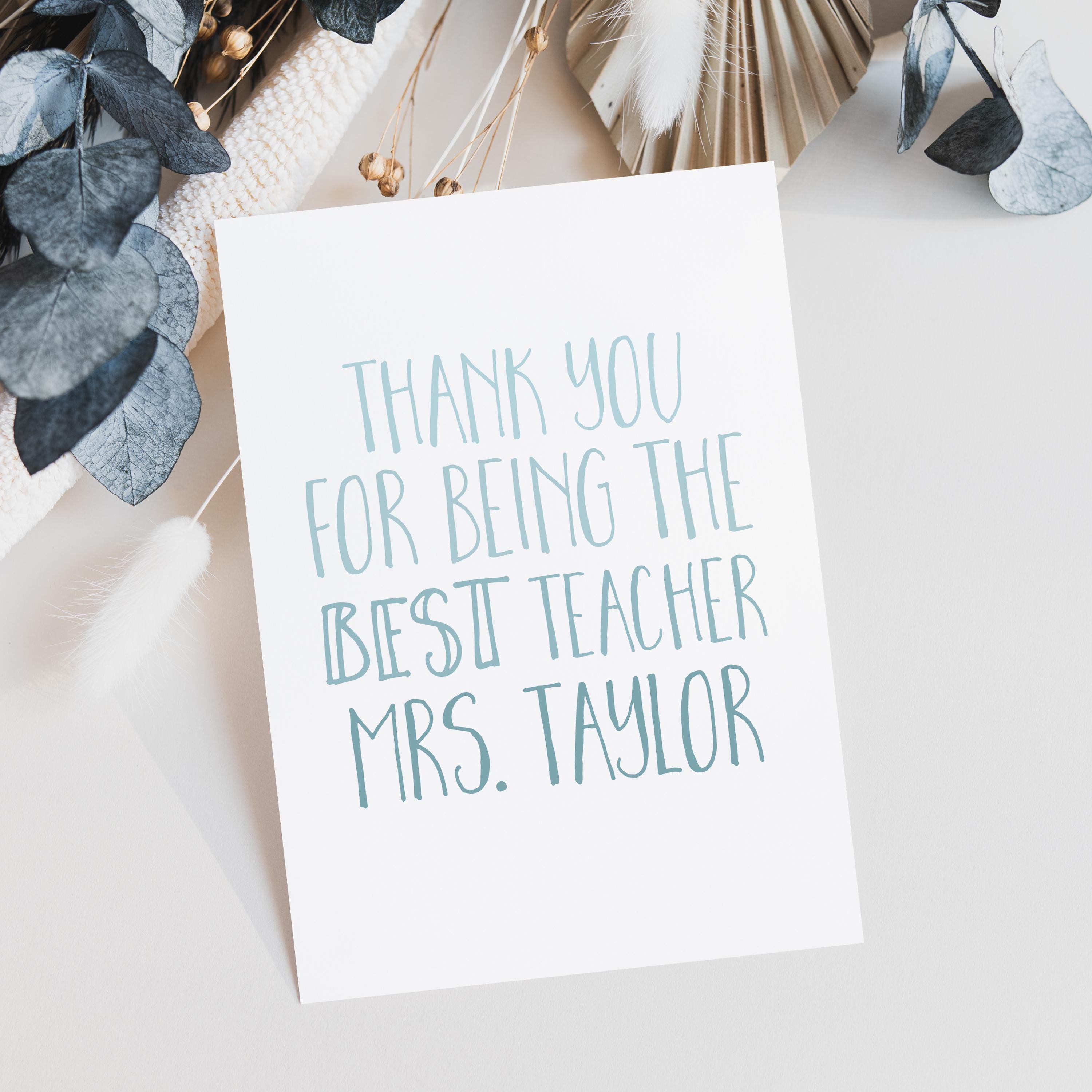 Thank You Teacher Card - Best Teacher Card - Teacher Card - Thank You Card - End of School Card - End of Term Card - Personalised Card