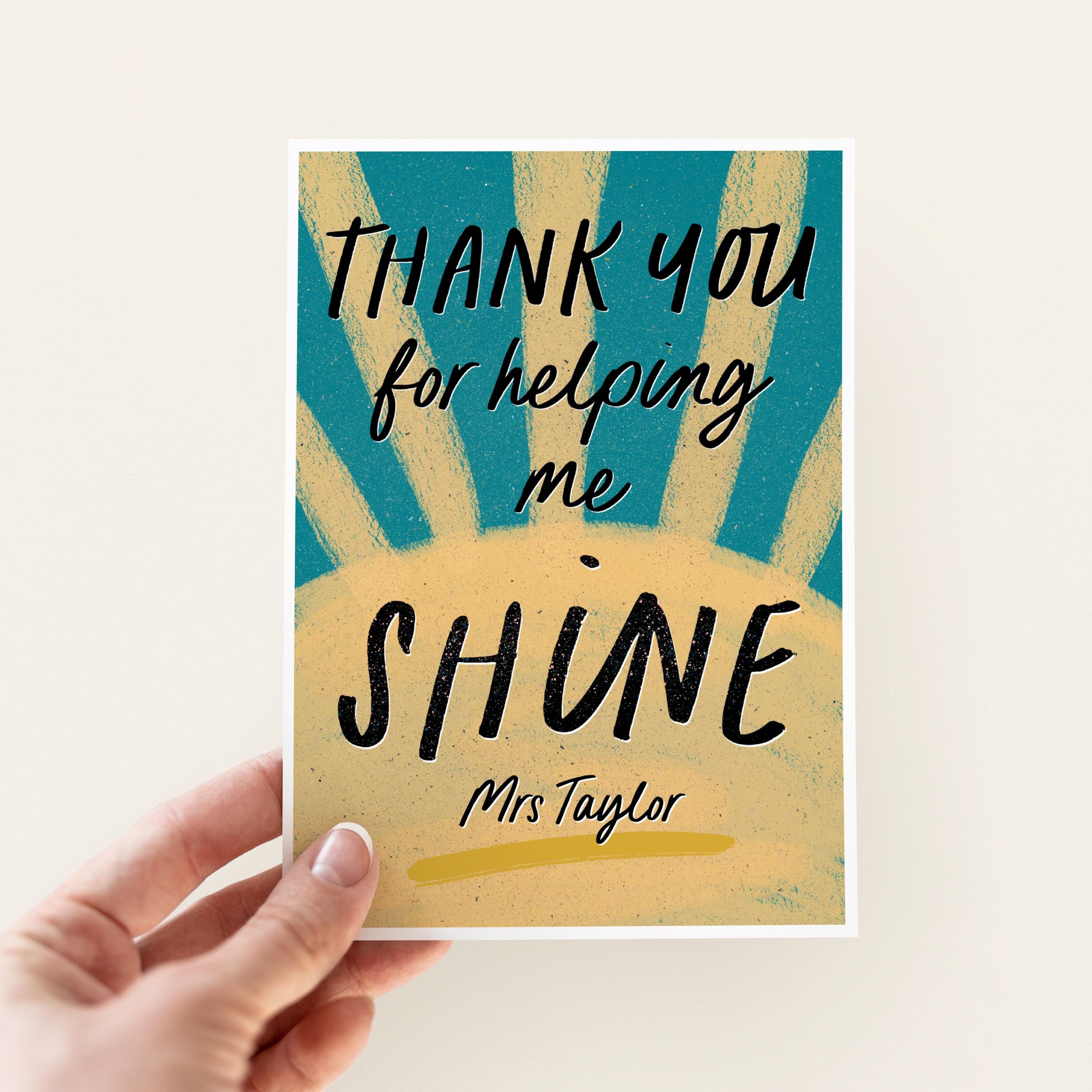 Helping Me Shine Thank You Teacher End Of Term Card