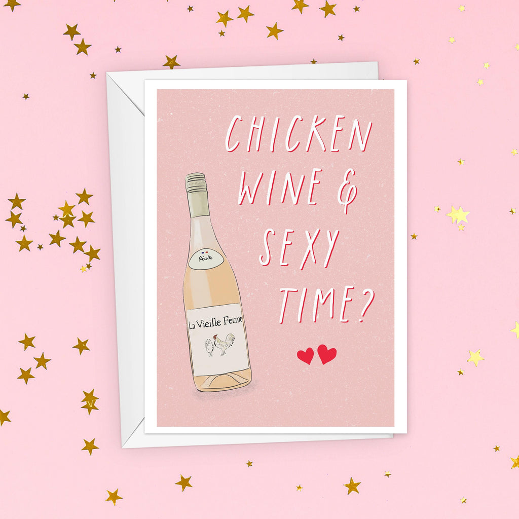 Chicken Wine & Sexy Time Valentine's Day Card For Wife or Girlfriend