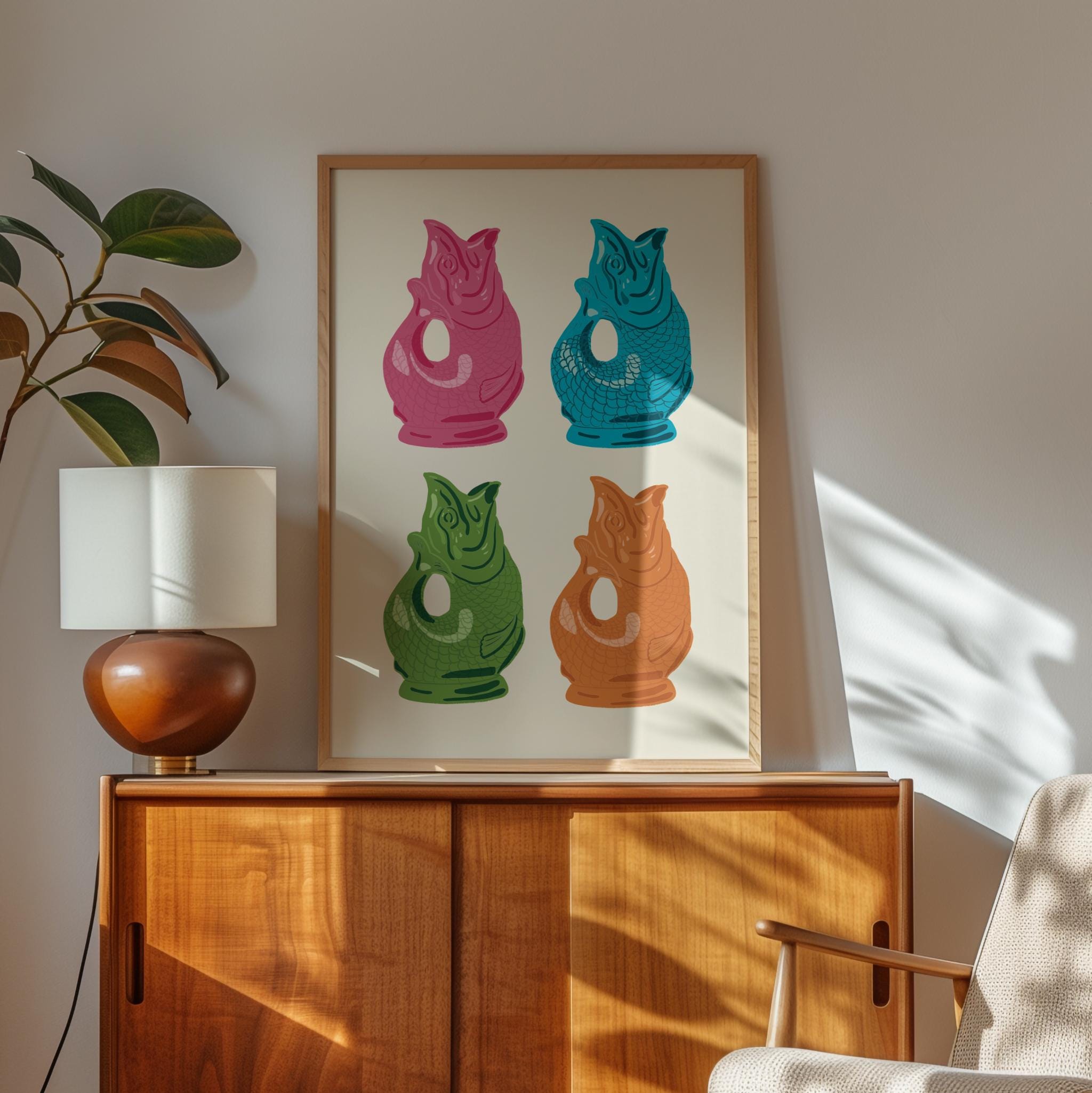 Retro Fish Glug Jug Art Print