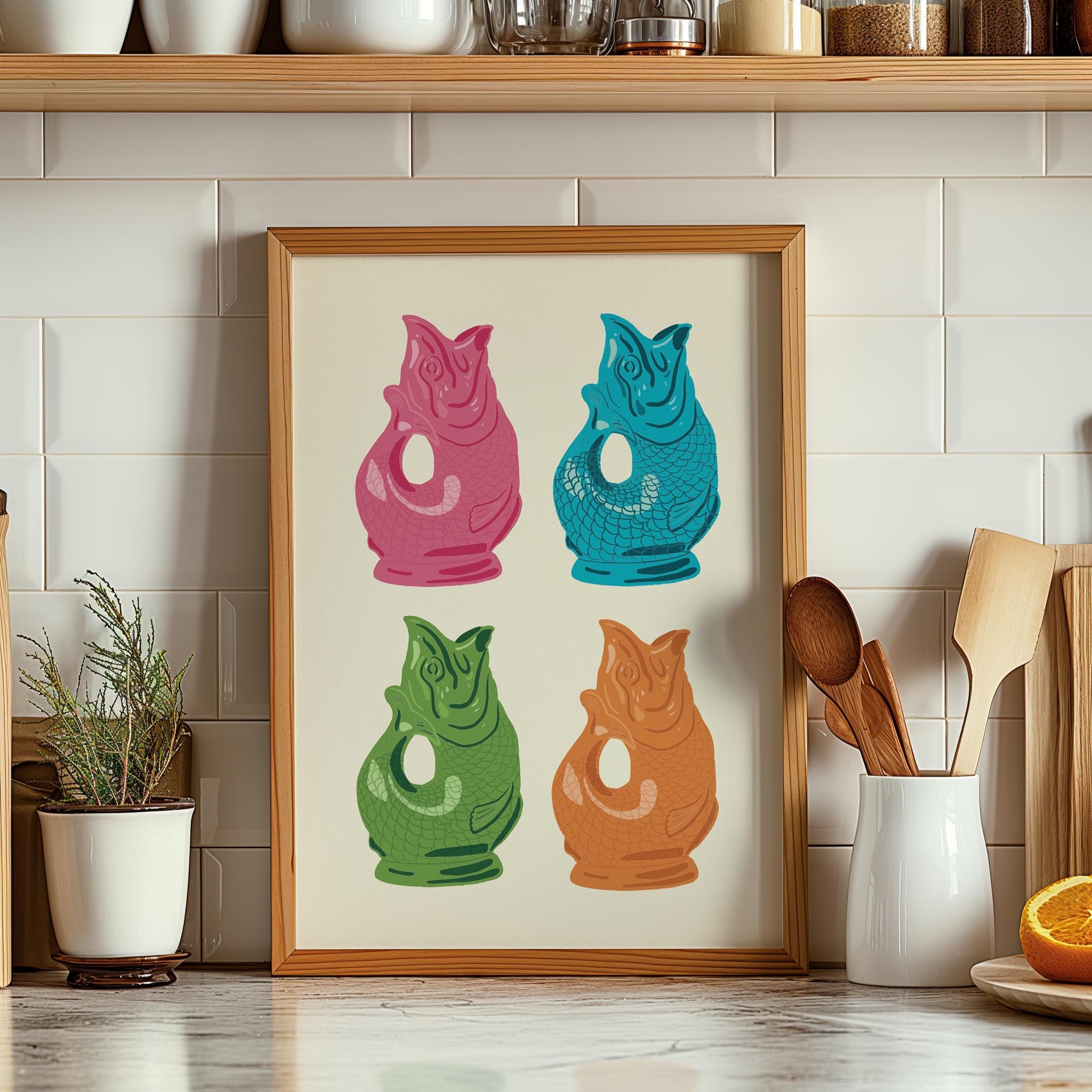 Retro Fish Glug Jug Art Print