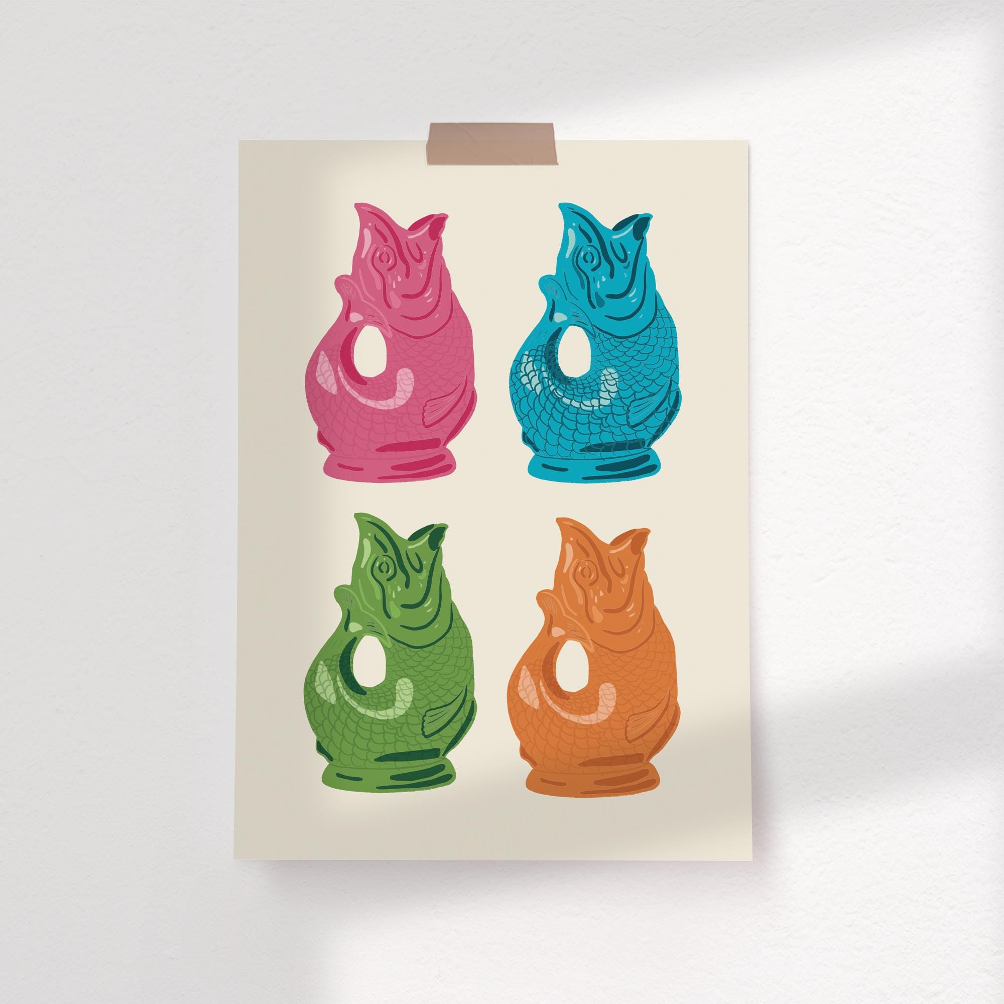 Retro Fish Glug Jug Art Print