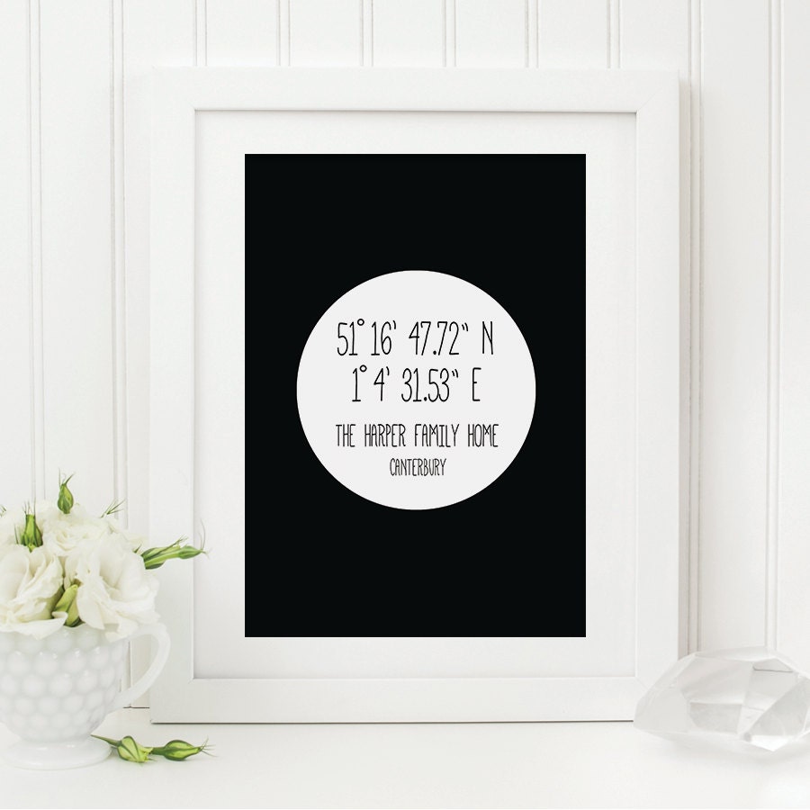 Personalised Co-Ordinates Print - New Home Gift - Personalised Print - Monochrome Print - Location Print - New Home Print - Romantic Print