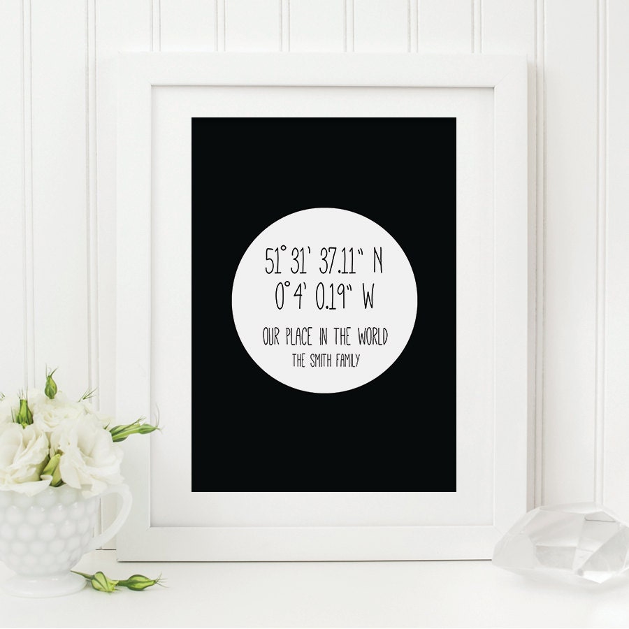 Personalised Co-Ordinates Print - New Home Gift - Personalised Print - Monochrome Print - Location Print - New Home Print - Romantic Print