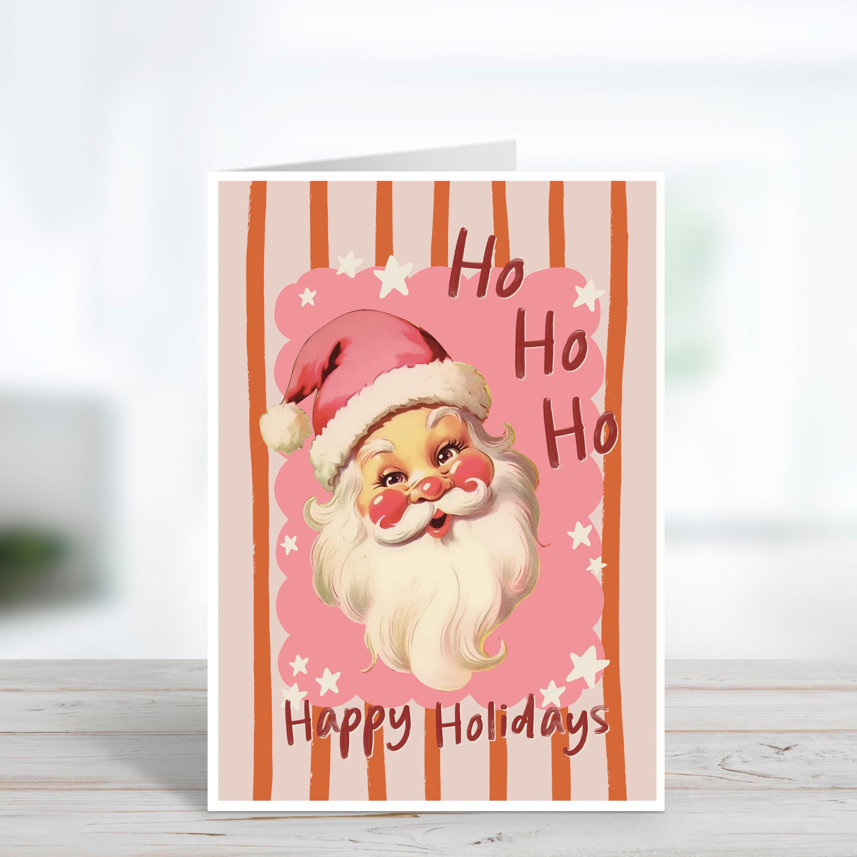 Happy Holidays Vintage Style Santa Christmas Card