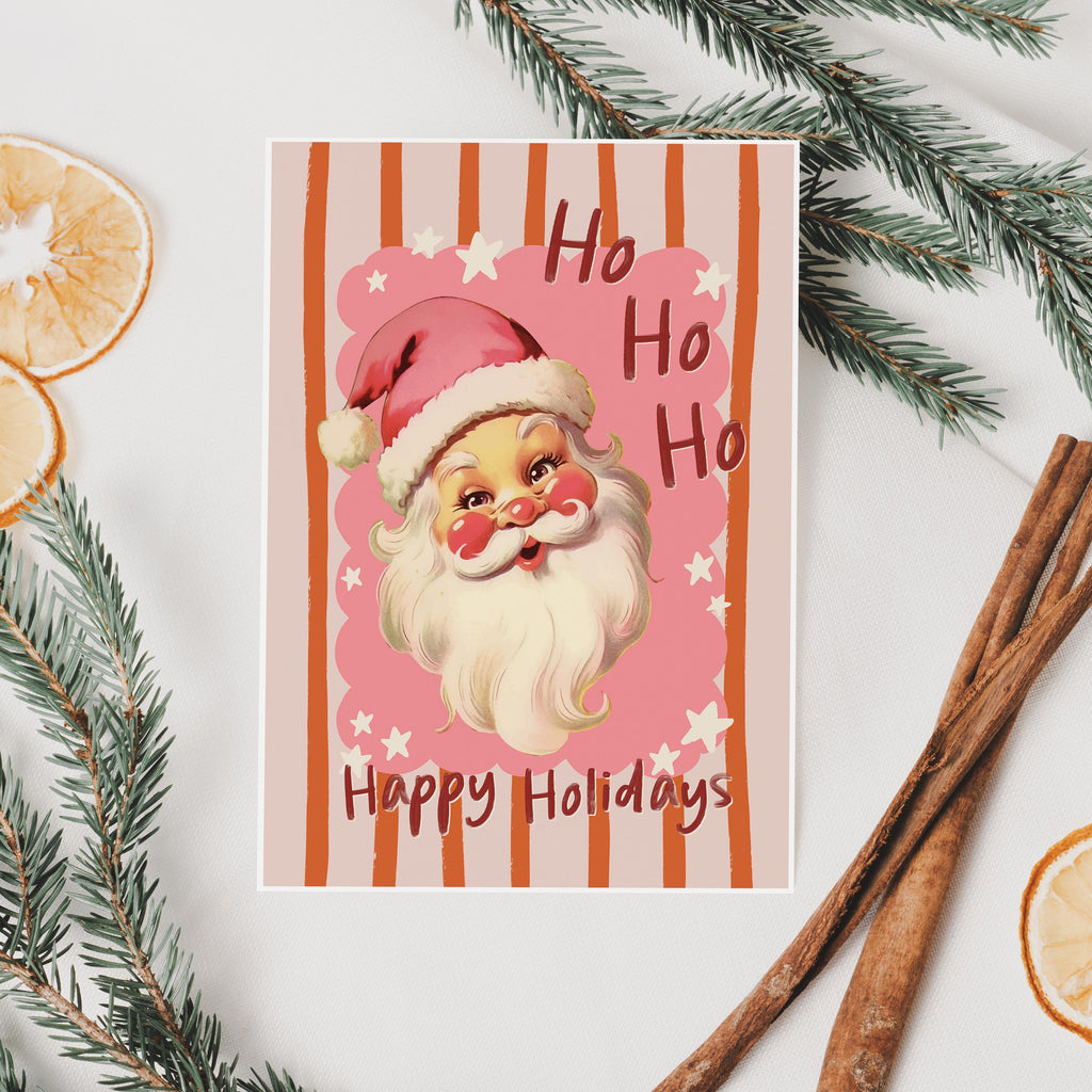 Happy Holidays Vintage Style Santa Christmas Card