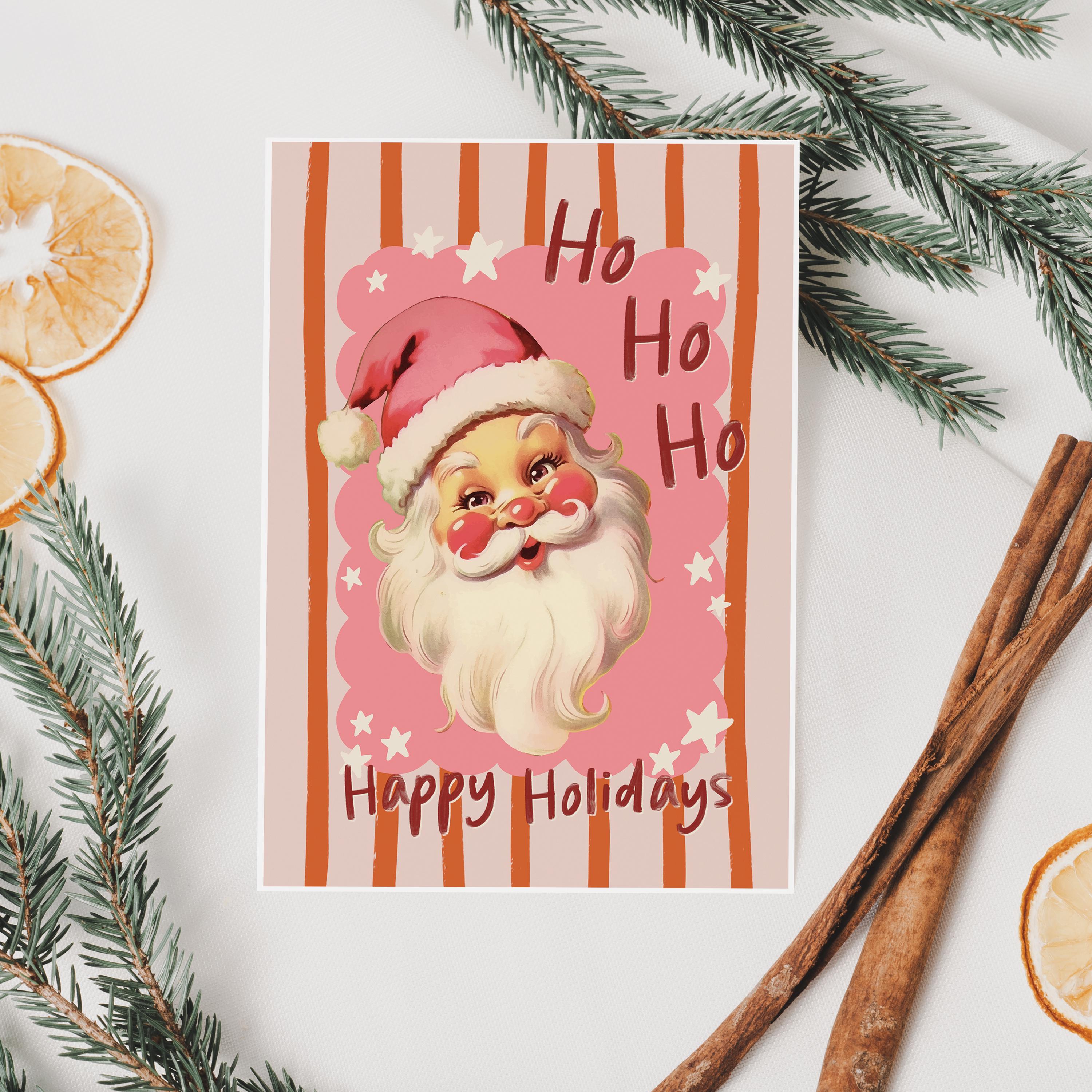 Happy Holidays Vintage Style Santa Christmas Card
