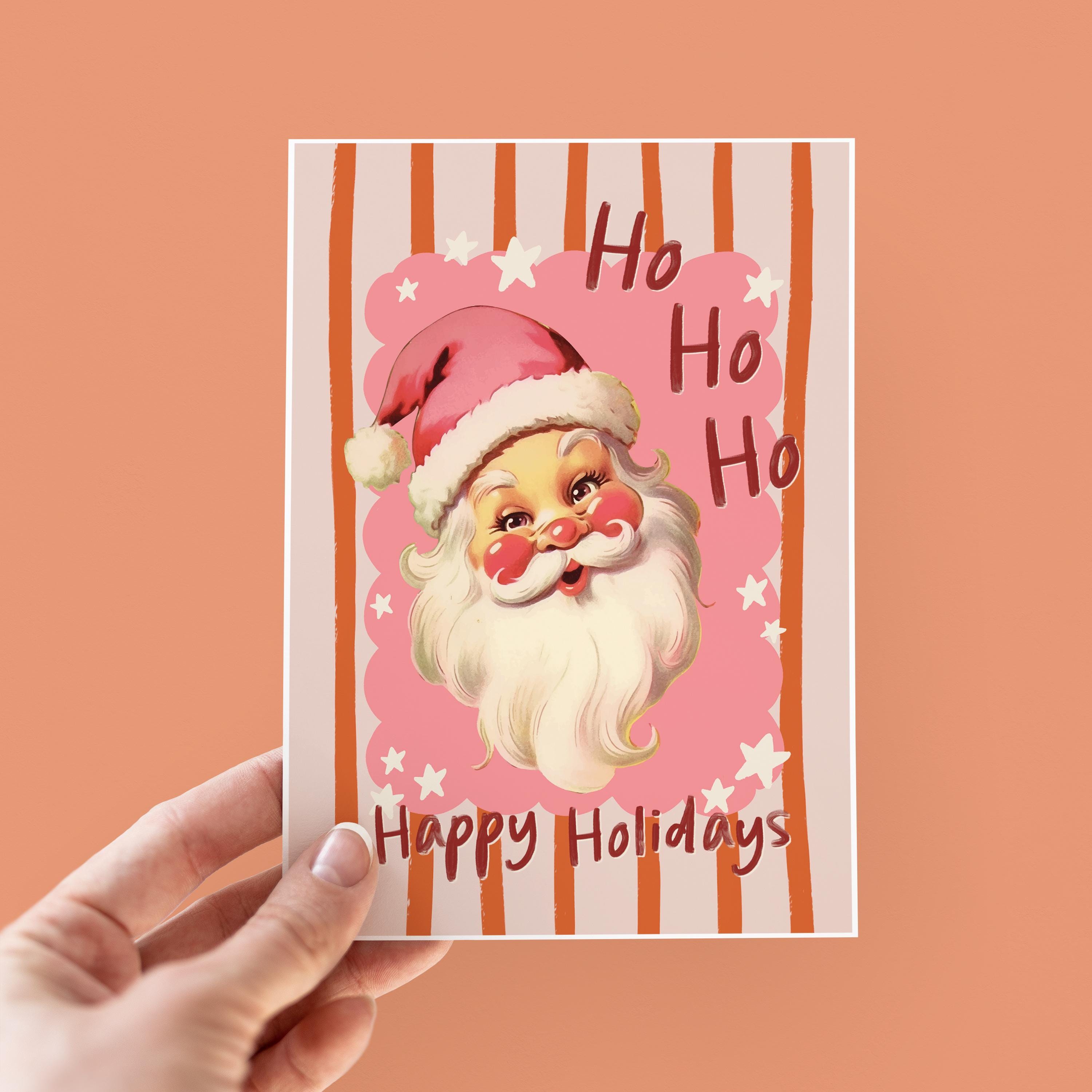 Happy Holidays Vintage Style Santa Christmas Card