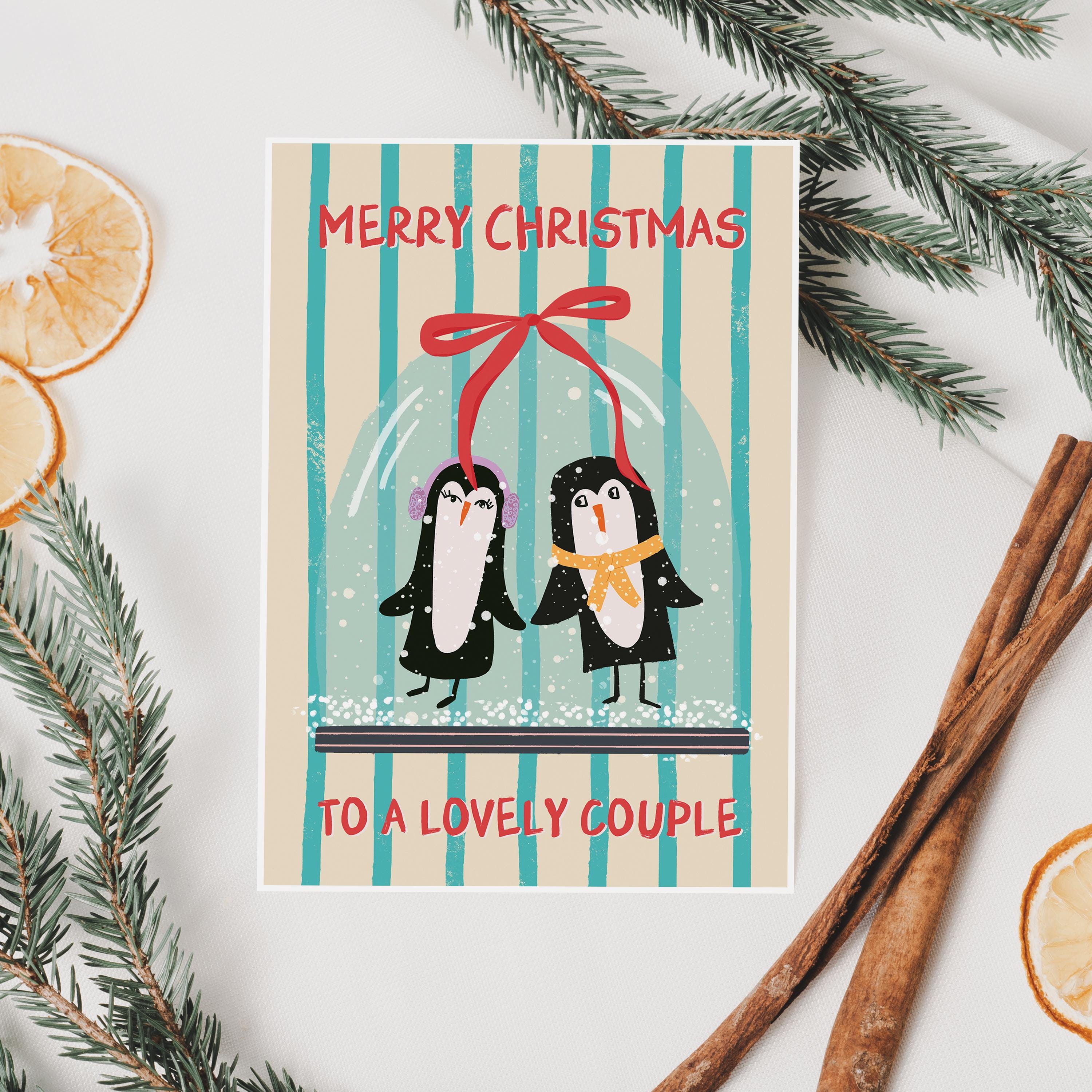 Cute Penguin Christmas Card For Couples