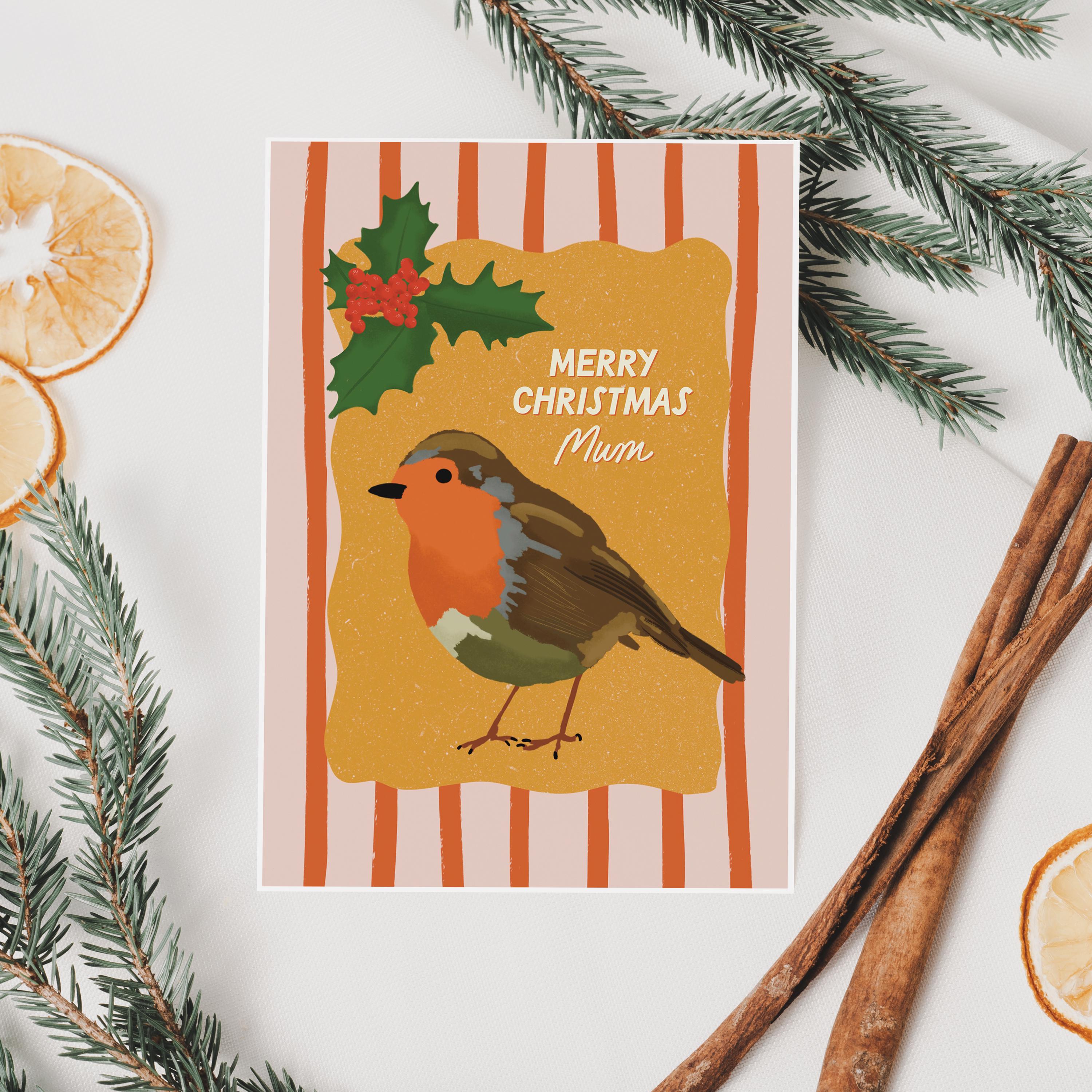 Cute Robin Christmas Card For Mum