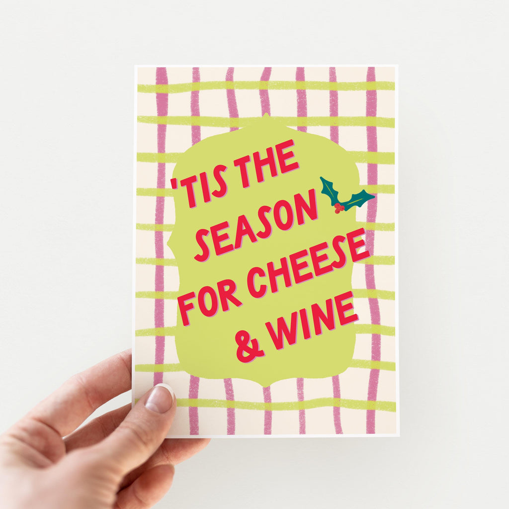 Funny Cheese & Wine Christmas card