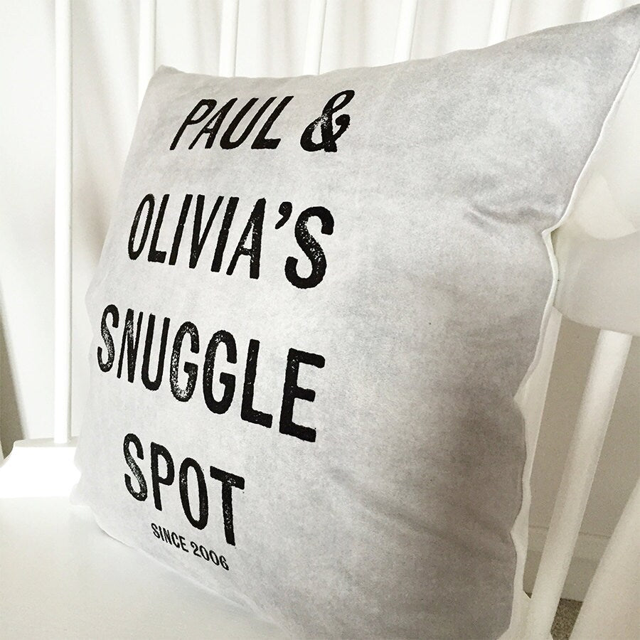Snuggle Spot Cushion - Couples Cushion - Personalised Cushion - New Home Gift - Gift for Couples - Wedding Gift - Anniversary Gift