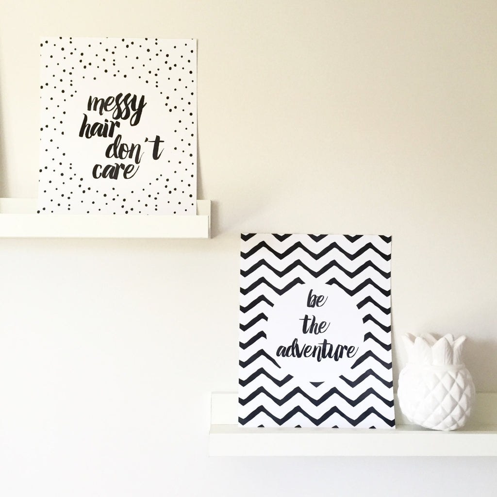 Messy Hair Don't Care Print - Kids Art Print - Nursery Print - Bedroom Print - Monochrome Kids Print - Typography Print -Girls Bedroom Print