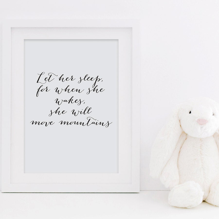 Nursery Print - Let Her Sleep Print- Quote Print - Typography Print - Baby Girl Print - Baby Girl Gift - New Baby Print - Black and Grey