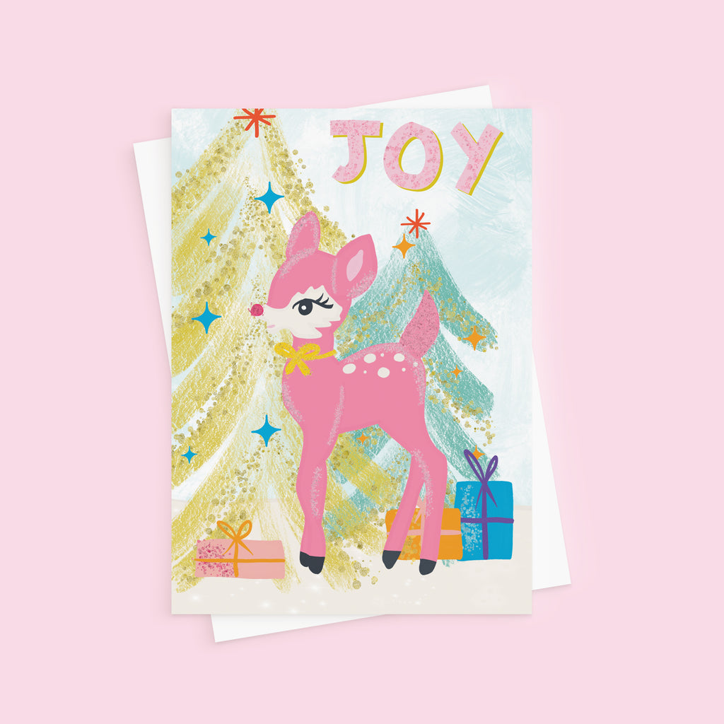 Retro Reindeer Joy Christmas Card