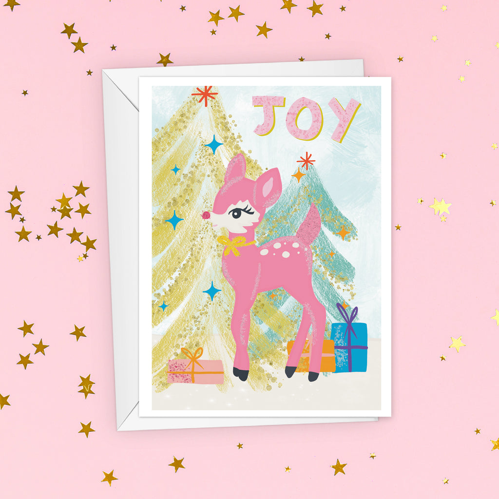 Retro Reindeer Joy Christmas Card