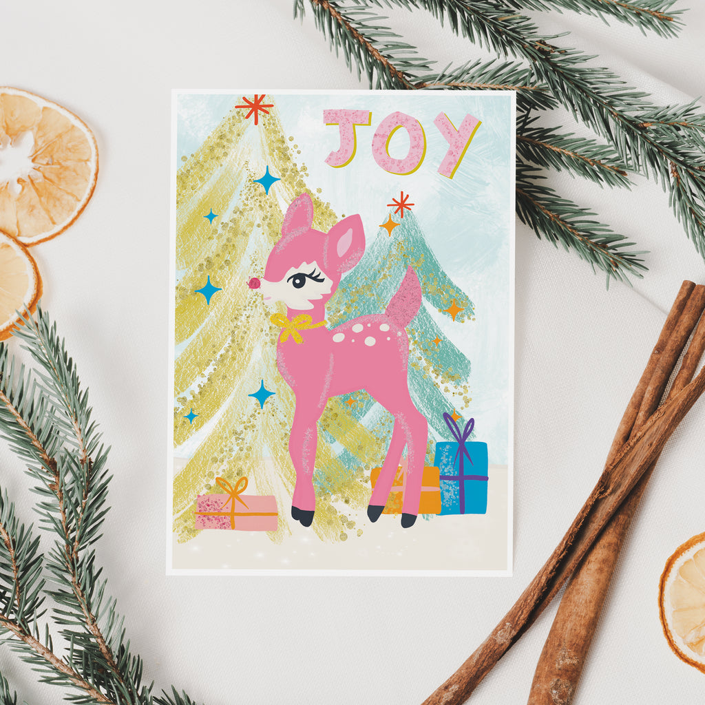 Retro Reindeer Joy Christmas Card