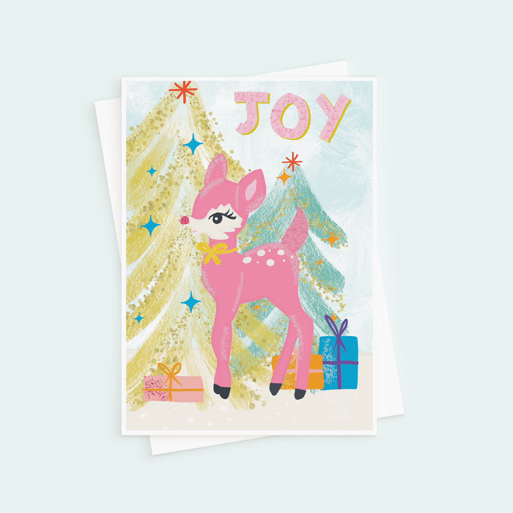 Retro Reindeer Joy Christmas Card