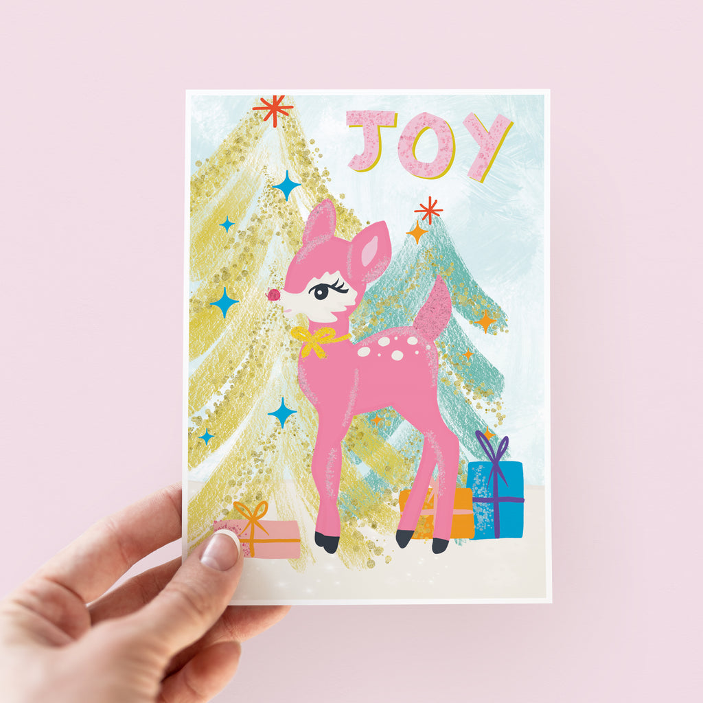 Retro Reindeer Joy Christmas Card